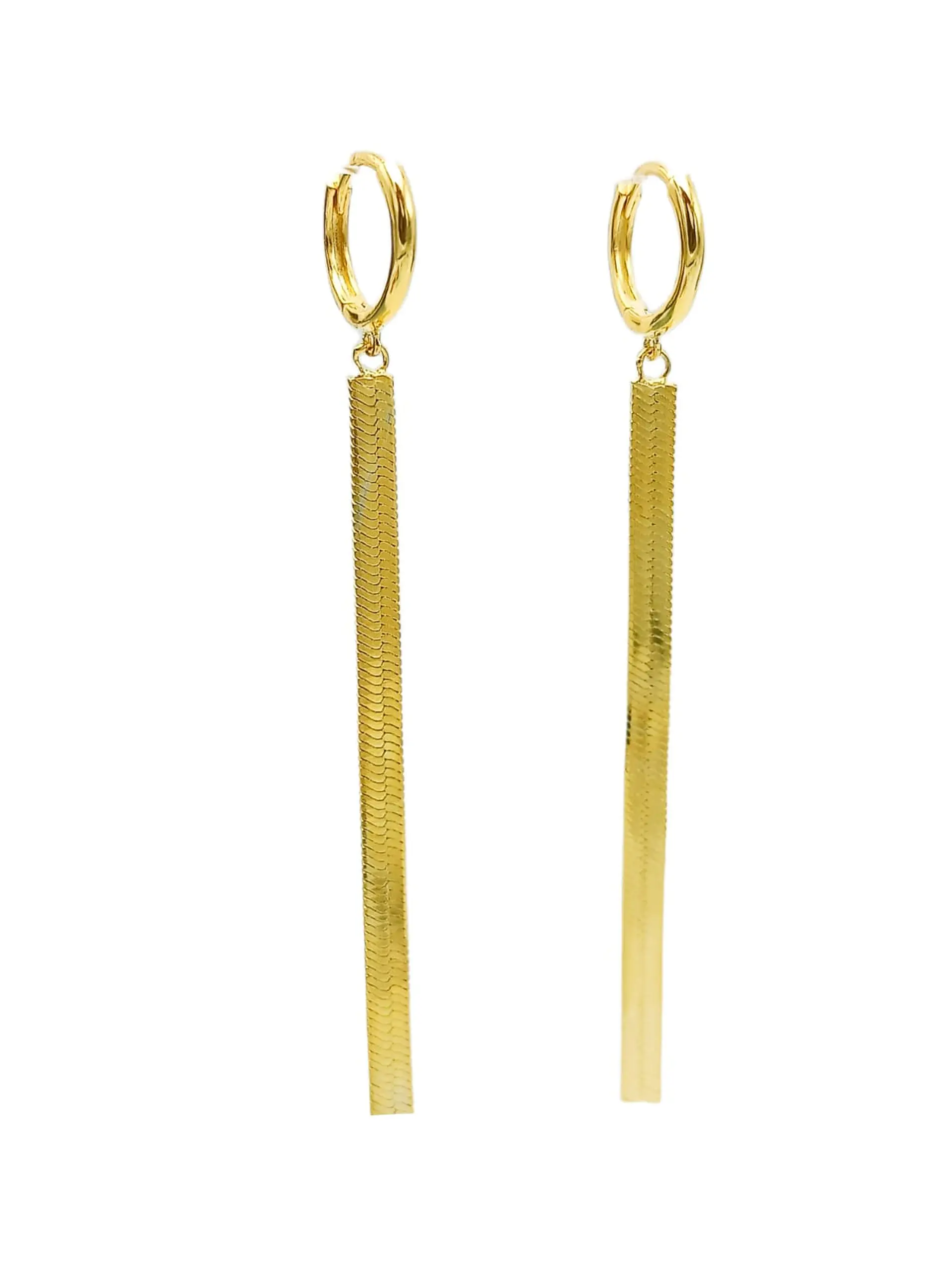Argollas Huggies largas tejido serpiente Plata S925 Chapada Oro 18k 7
