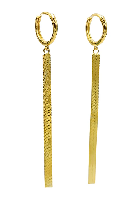 Argollas Huggies largas tejido serpiente Plata S925 Chapada Oro 18k
