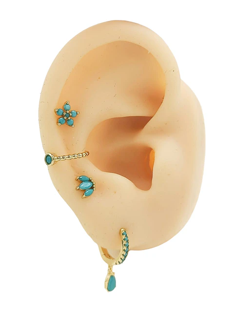 Set Conjunto huggies pendientes Turquesa chapados En Oro 18k