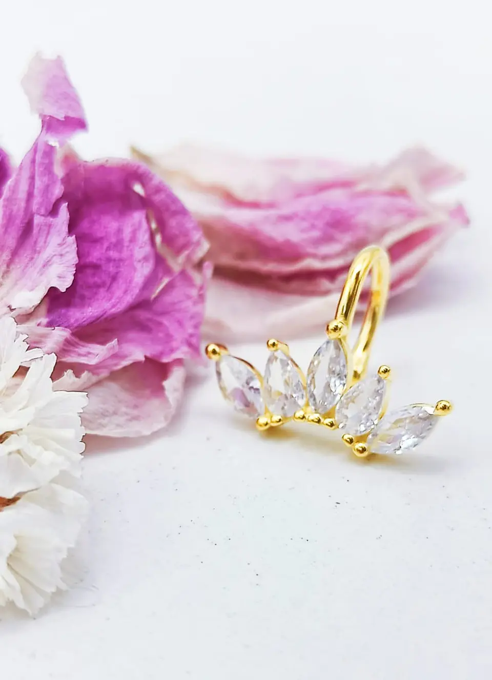 Pendiente earcuff corona plata fina S925 chapados En Oro 18k fake piercing 4