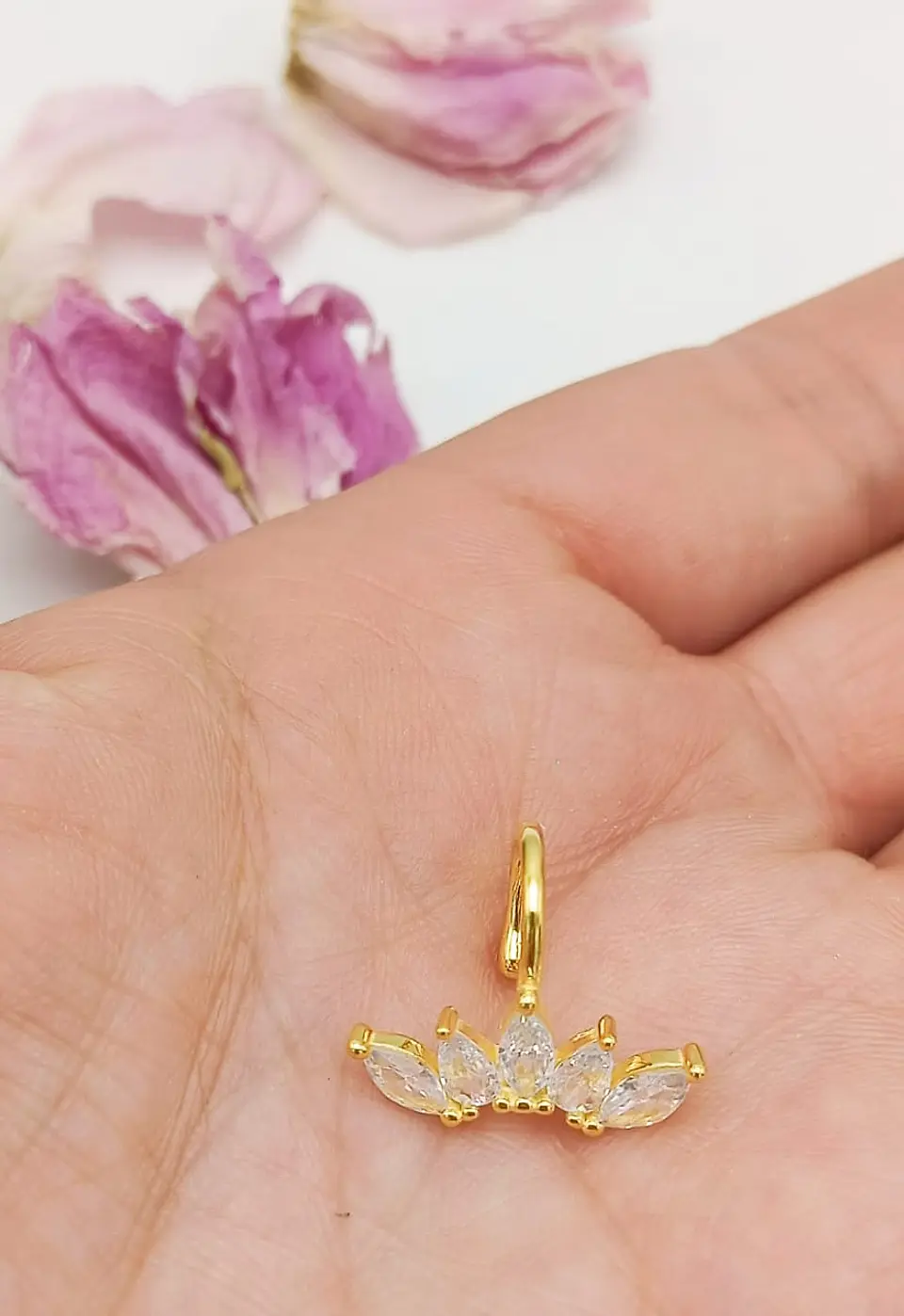 Pendiente earcuff corona plata fina S925 chapados En Oro 18k fake piercing 5