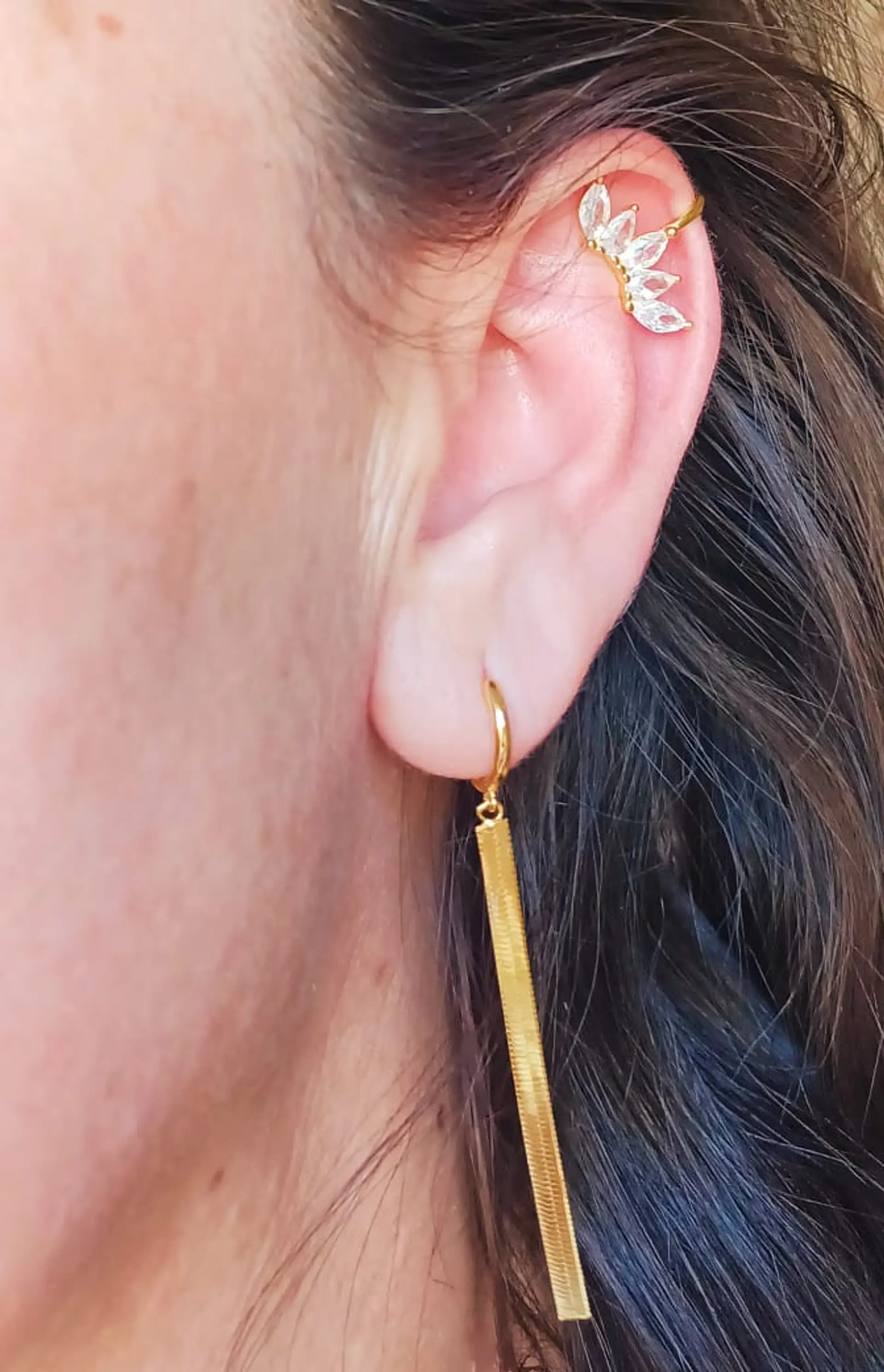 Pendiente earcuff corona plata fina S925 chapados En Oro 18k fake piercing 3
