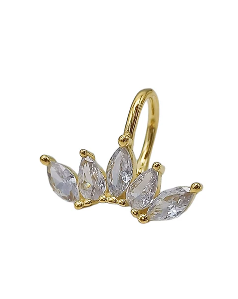 Pendiente earcuff corona plata fina S925 chapados En Oro 18k fake piercing