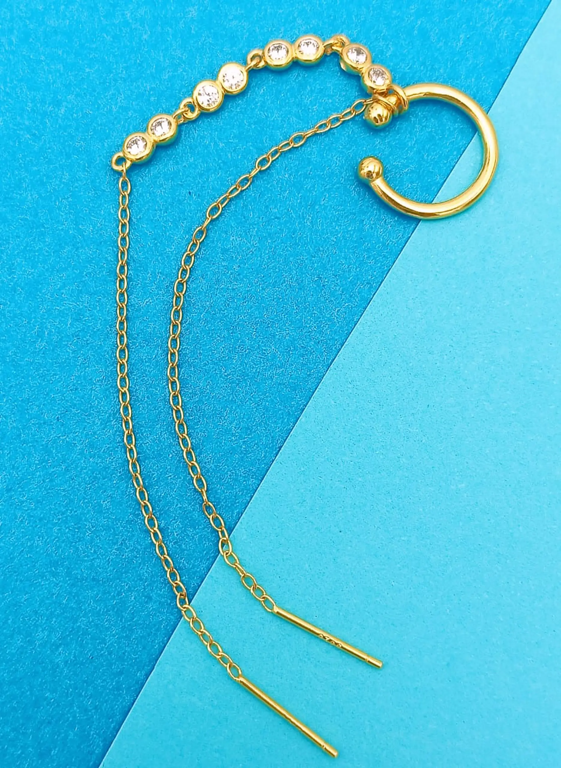 Pendiente earcuff Lianas plata fina S925 chapados En Oro 18k fake piercing 2