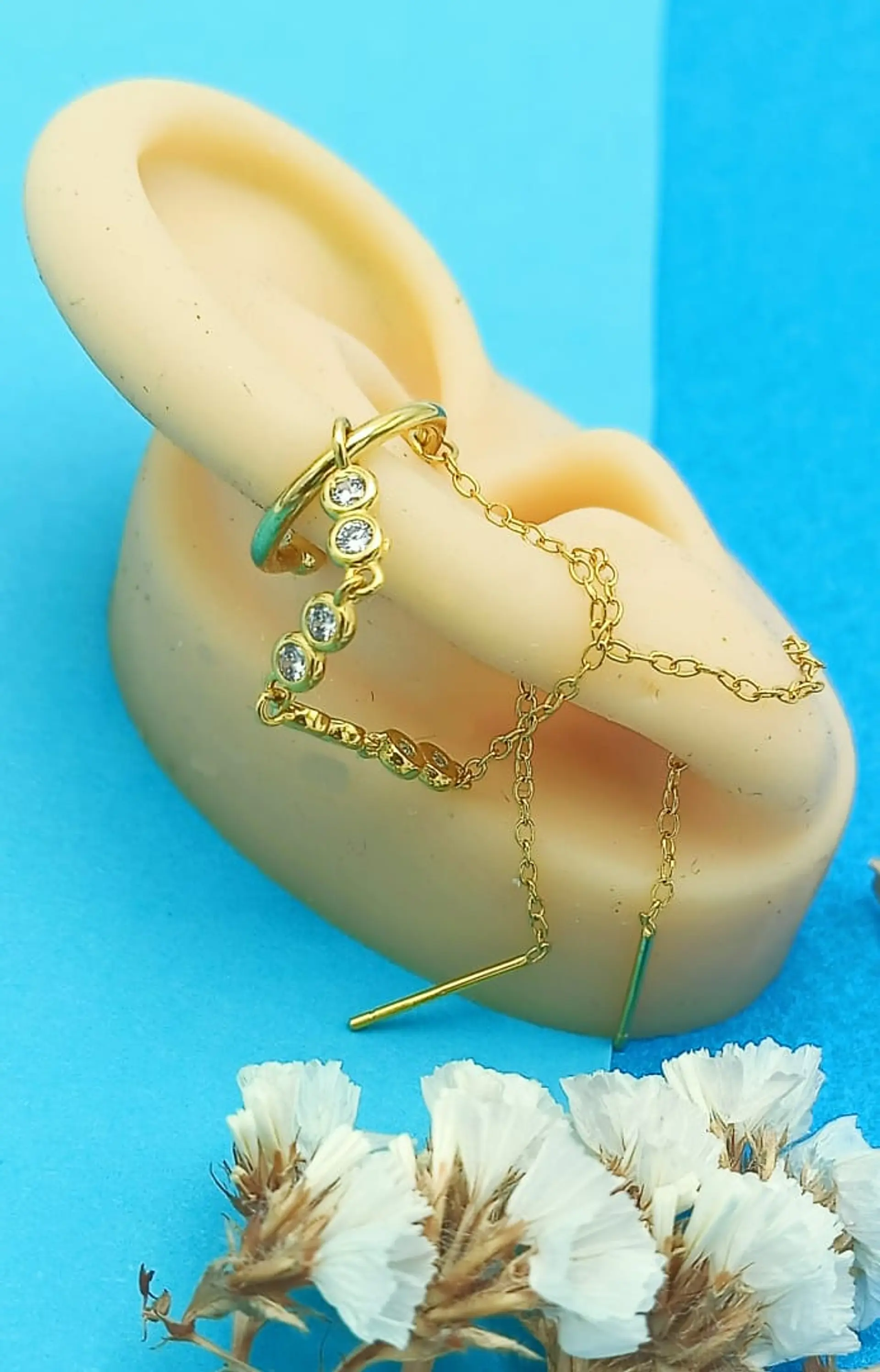 Pendiente earcuff Lianas plata fina S925 chapados En Oro 18k fake piercing 6