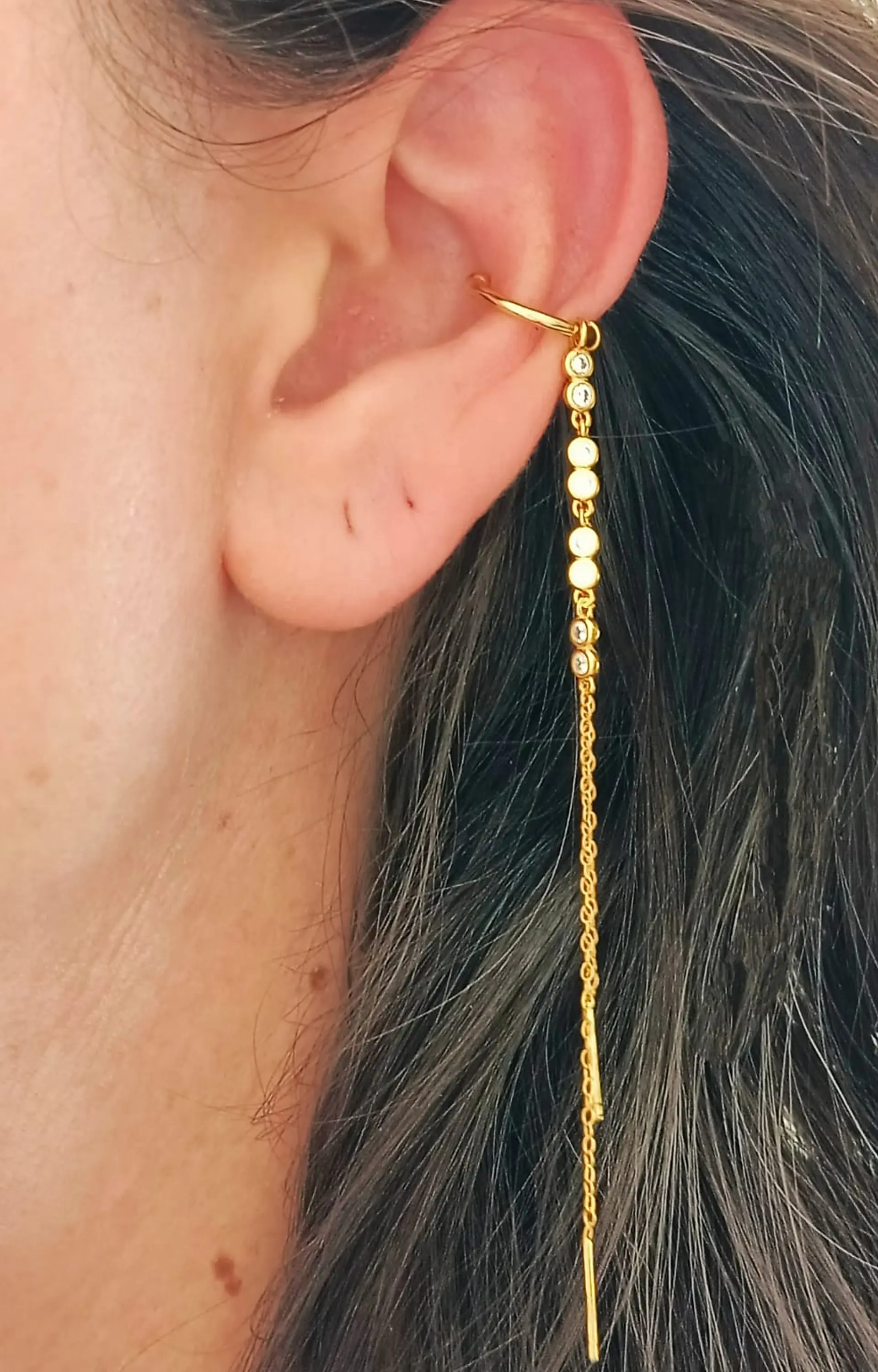 Pendiente earcuff Lianas plata fina S925 chapados En Oro 18k fake piercing 3