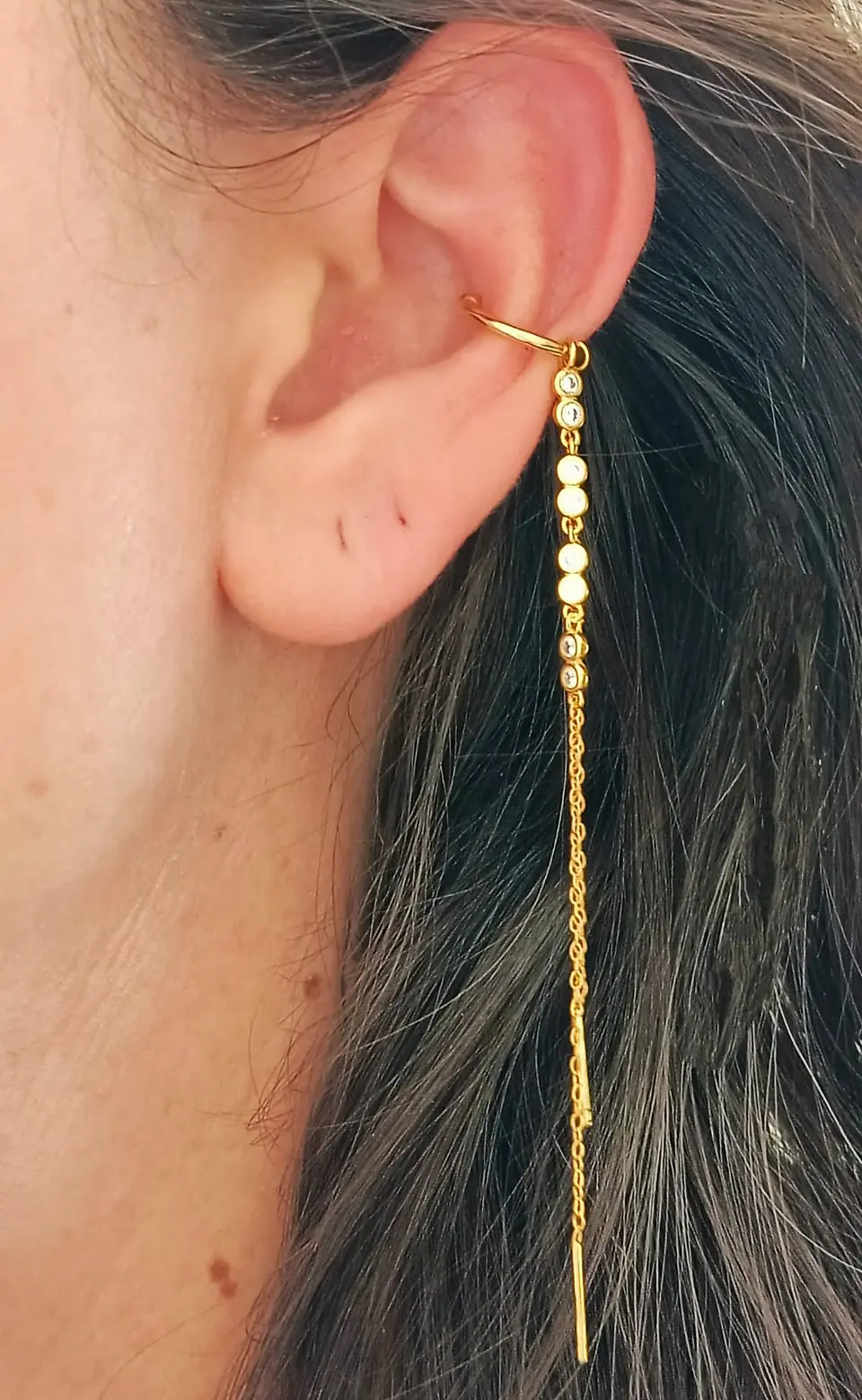 Pendiente earcuff Lianas plata fina S925 chapados En Oro 18k fake piercing 3