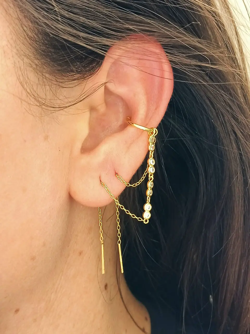 Pendiente earcuff Lianas plata fina S925 chapados En Oro 18k fake piercing 4