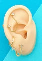 Set Conjunto Huggies pendientes Flor trímera chapados En Oro 18k - Miniatura 3