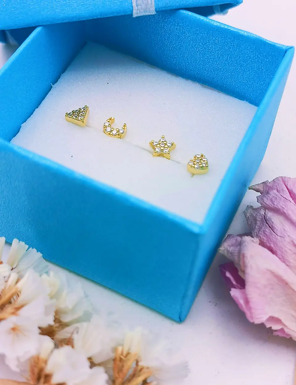 Pack 4 Aros Piercing Oreja Trendy Plata 925 Chapado En Oro 2