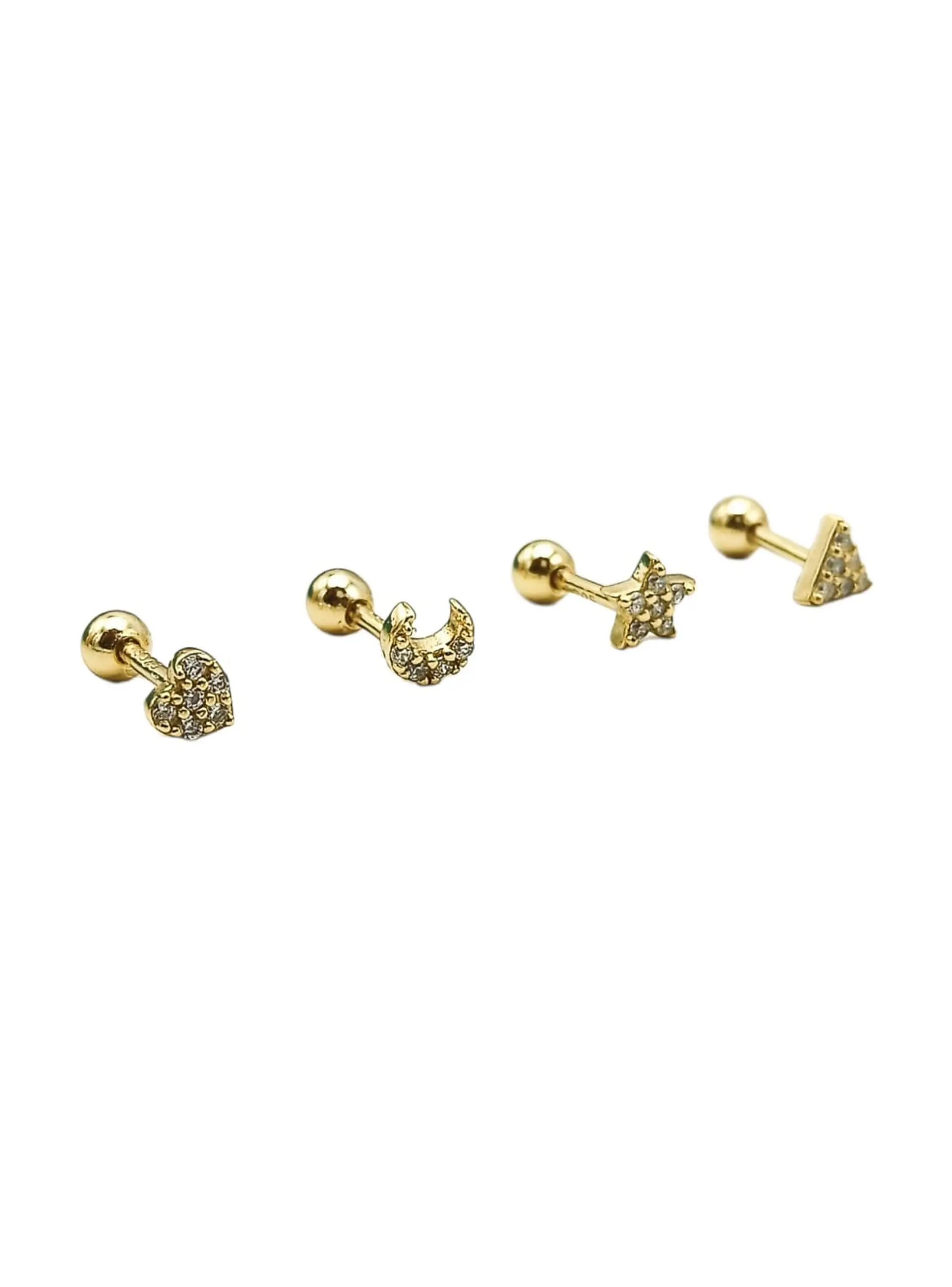 Pack 4 Aros Piercing Oreja Trendy Plata 925 Chapado En Oro 1