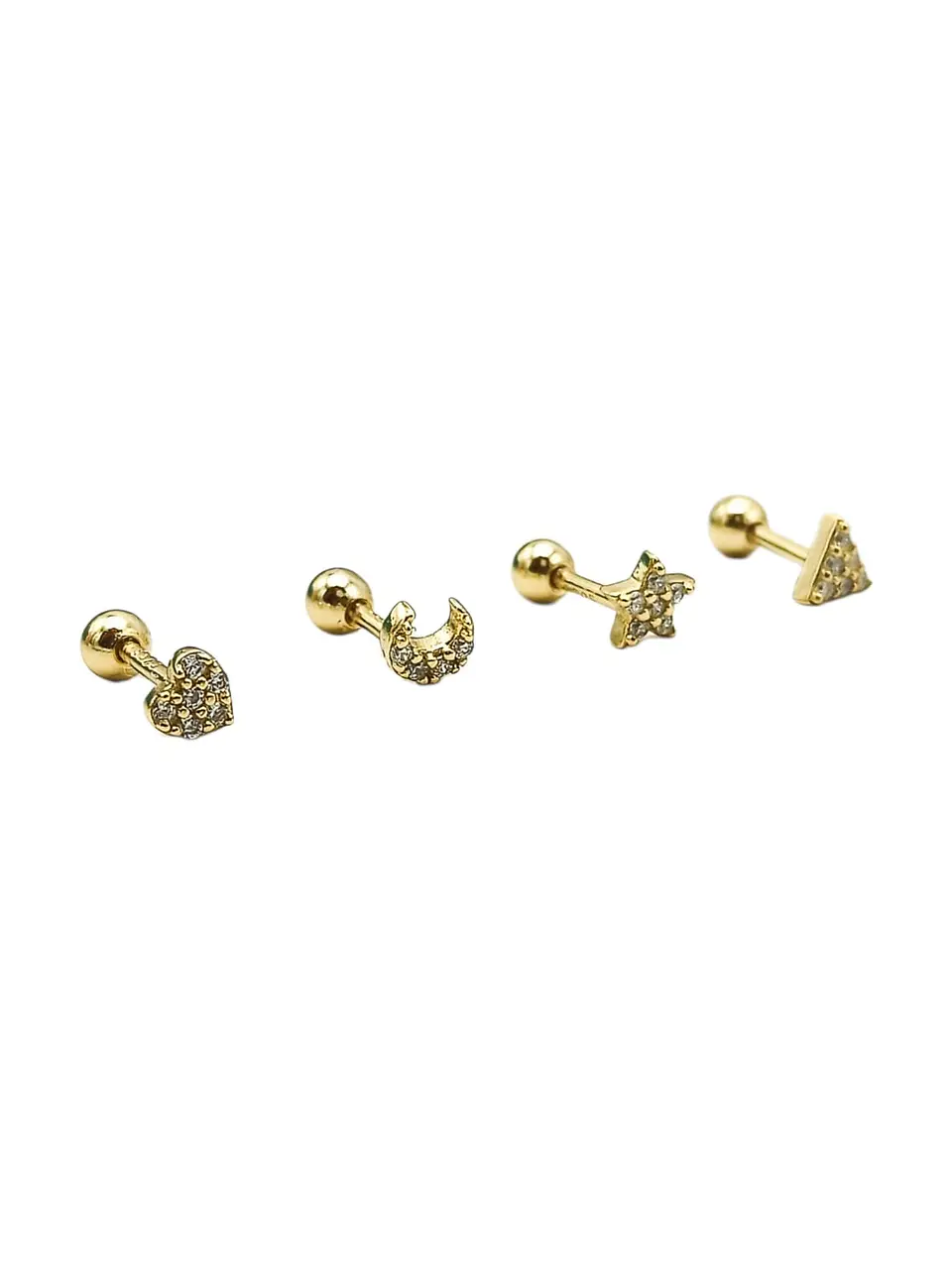 Pack 4 Aros Piercing Oreja Trendy Plata 925 Chapado En Oro 1