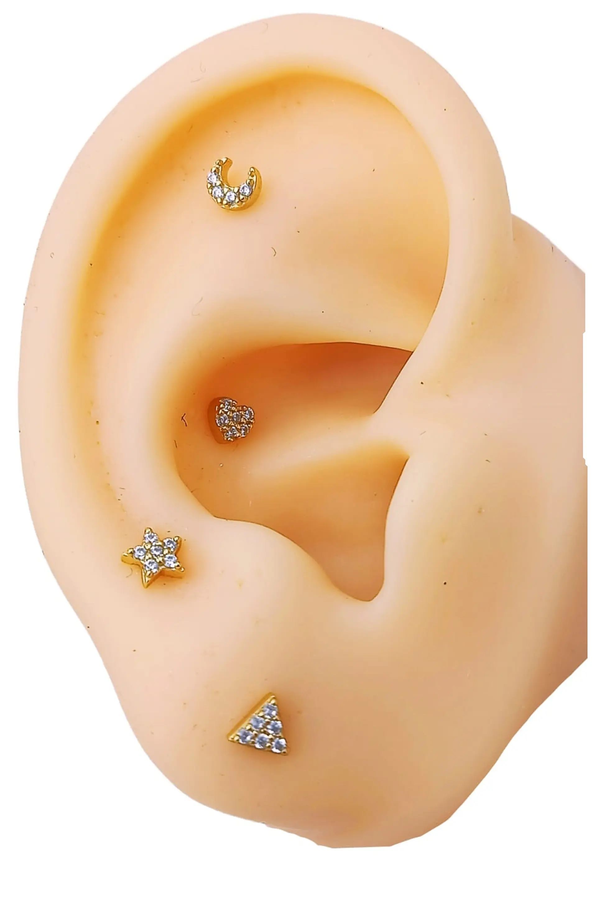 Pack 4 Aros Piercing Oreja Trendy Plata 925 Chapado En Oro 3