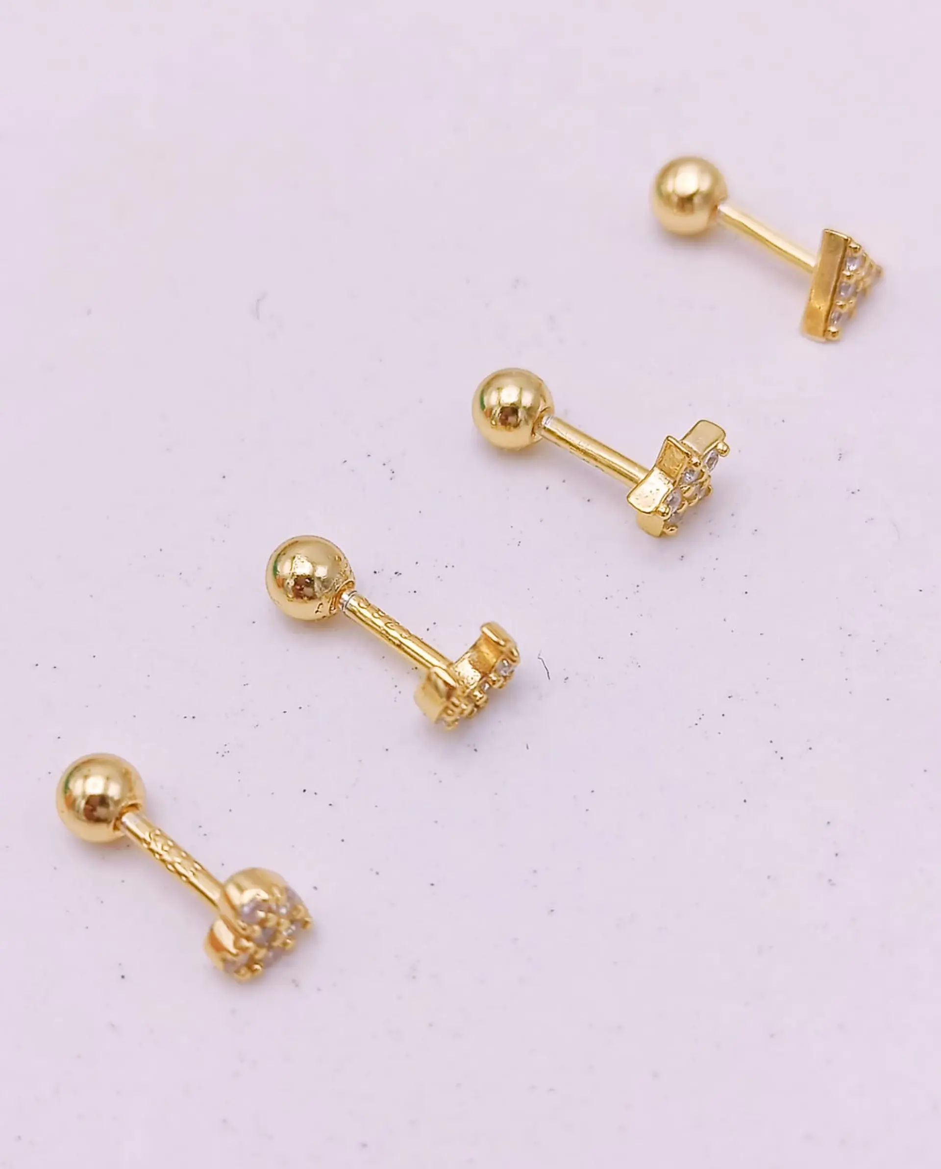 Pack 4 Aros Piercing Oreja Trendy Plata 925 Chapado En Oro 7