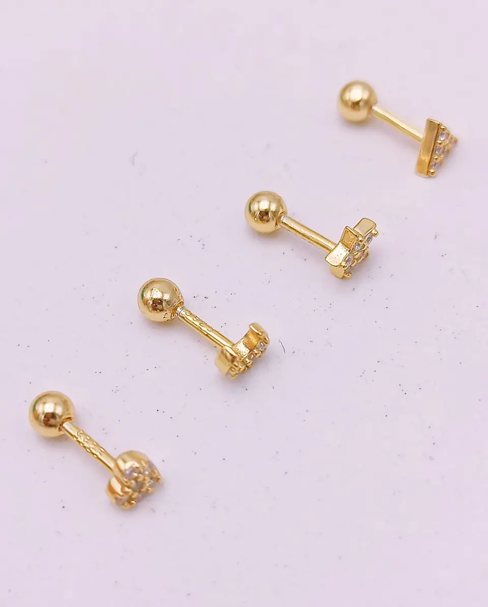 Pack 4 Aros Piercing Oreja Trendy Plata 925 Chapado En Oro 7