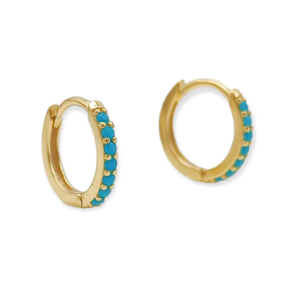 Argollas 6mm modelo Whale Turquesa Plata fina ley S925 Chapada Oro 18k 1