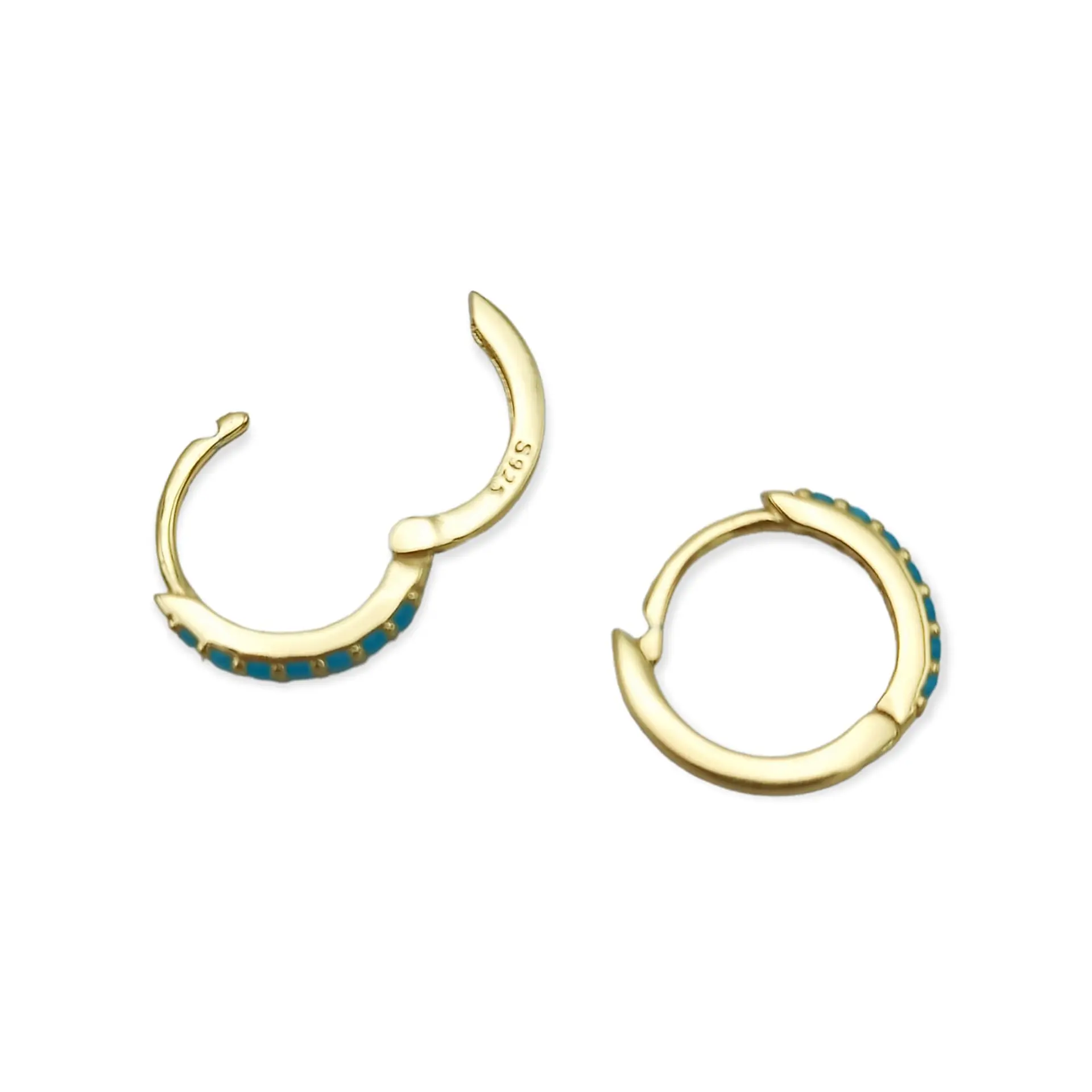 Argollas 6mm modelo Whale Turquesa Plata fina ley S925 Chapada Oro 18k 4
