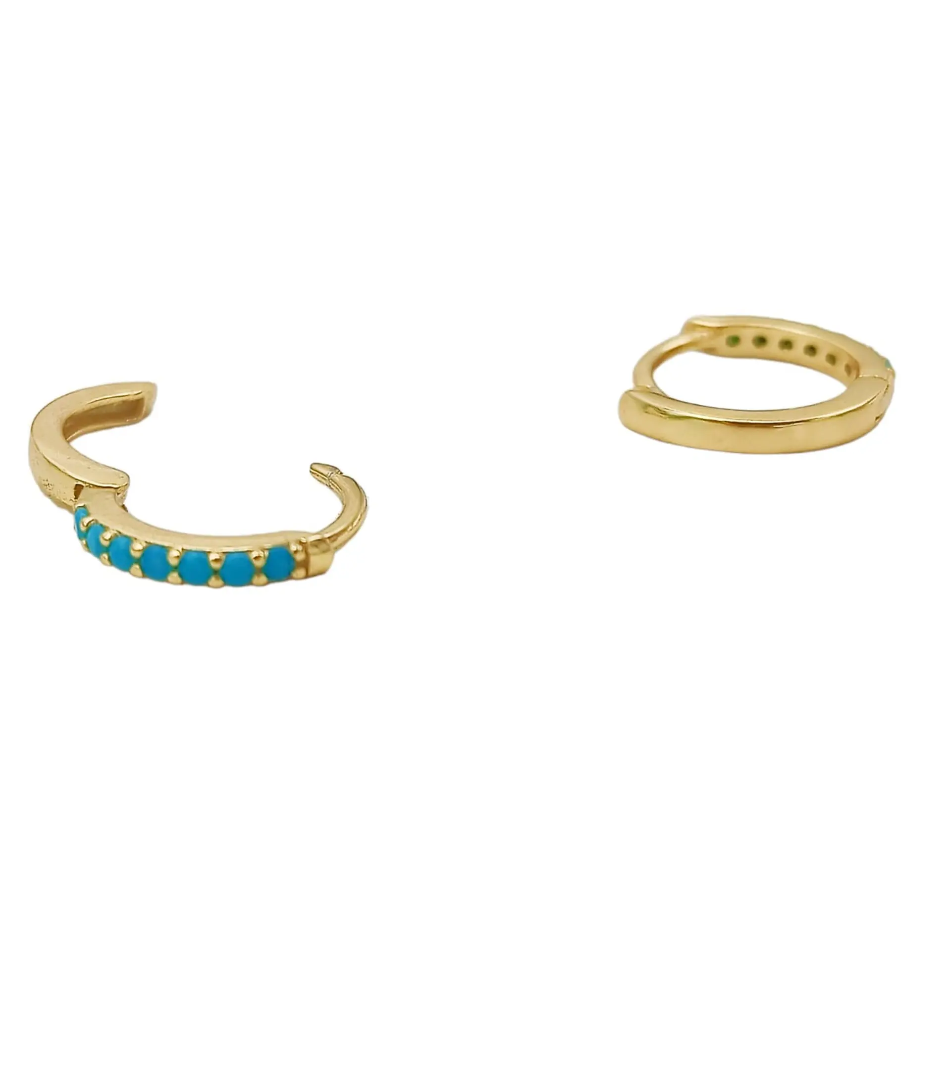 Argollas 6mm modelo Whale Turquesa Plata fina ley S925 Chapada Oro 18k 6