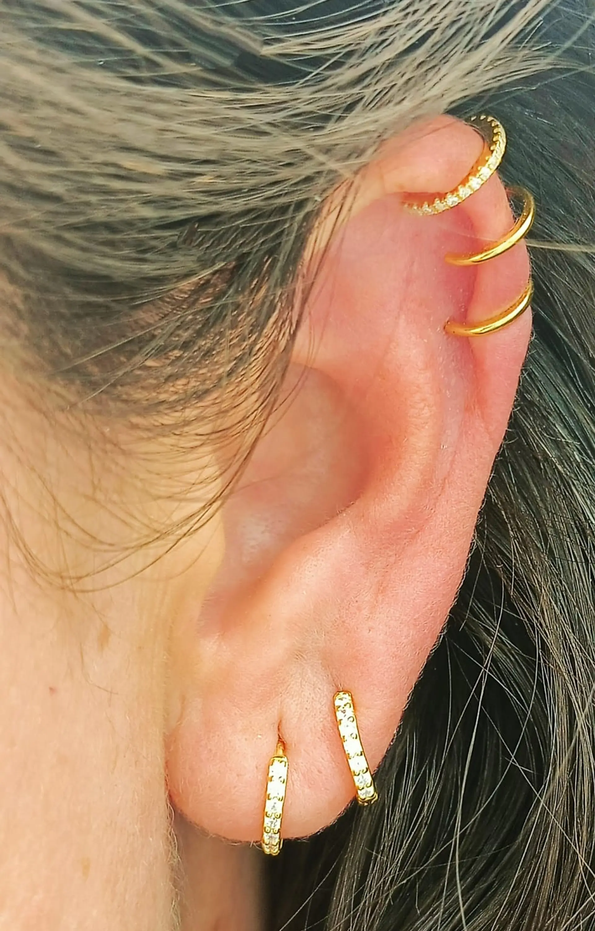 Aro Earcuff Triple Sin Perforación Plata 925 Chapado En Oro 3