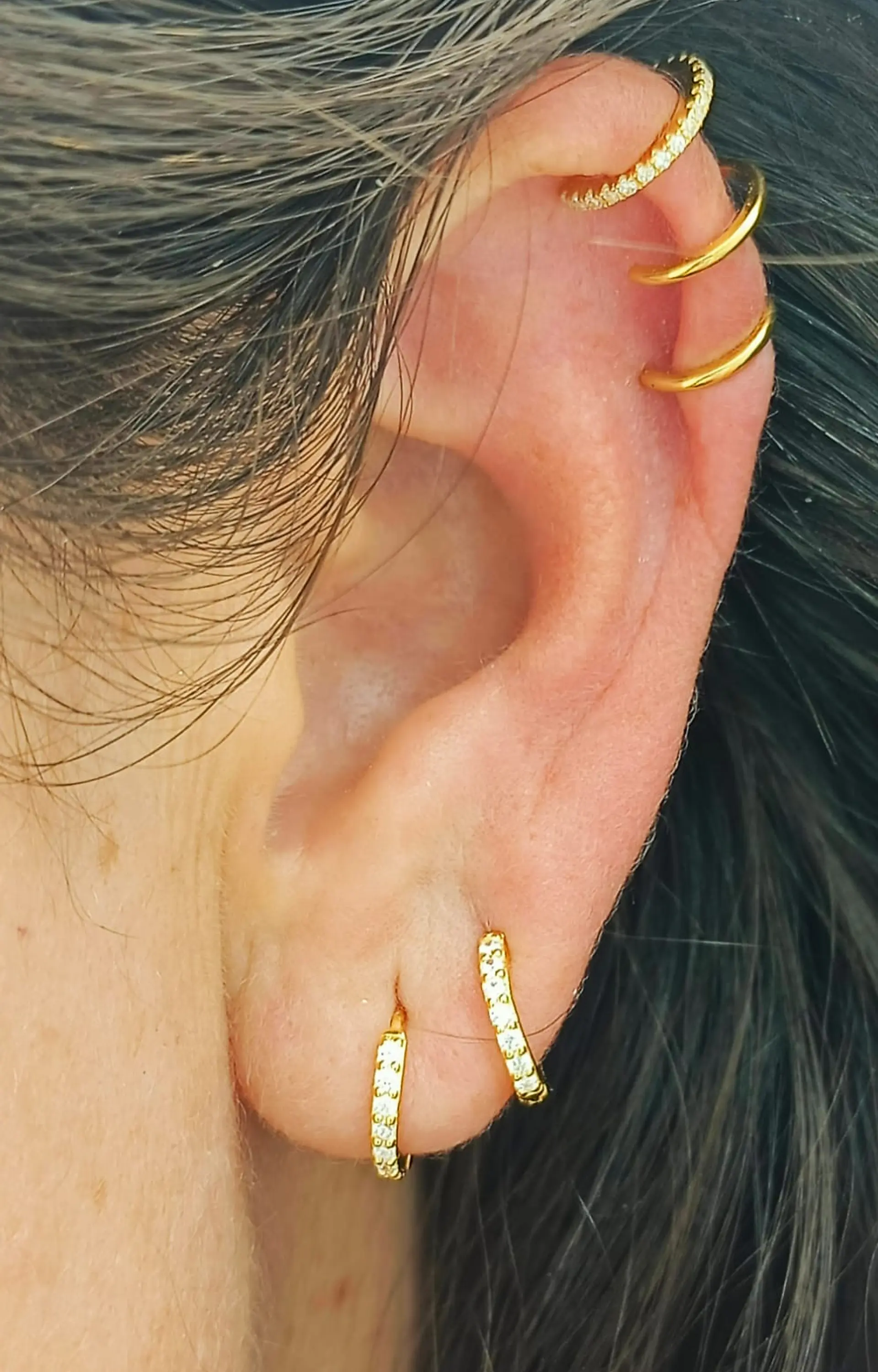 Aro Earcuff Triple Sin Perforación Plata 925 Chapado En Oro 4