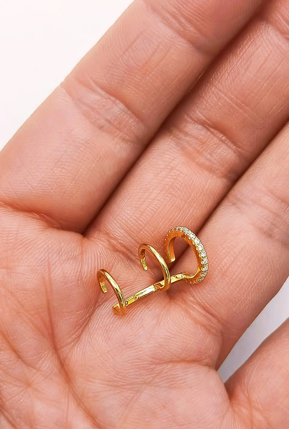 Aro Earcuff Triple Sin Perforación Plata 925 Chapado En Oro 5