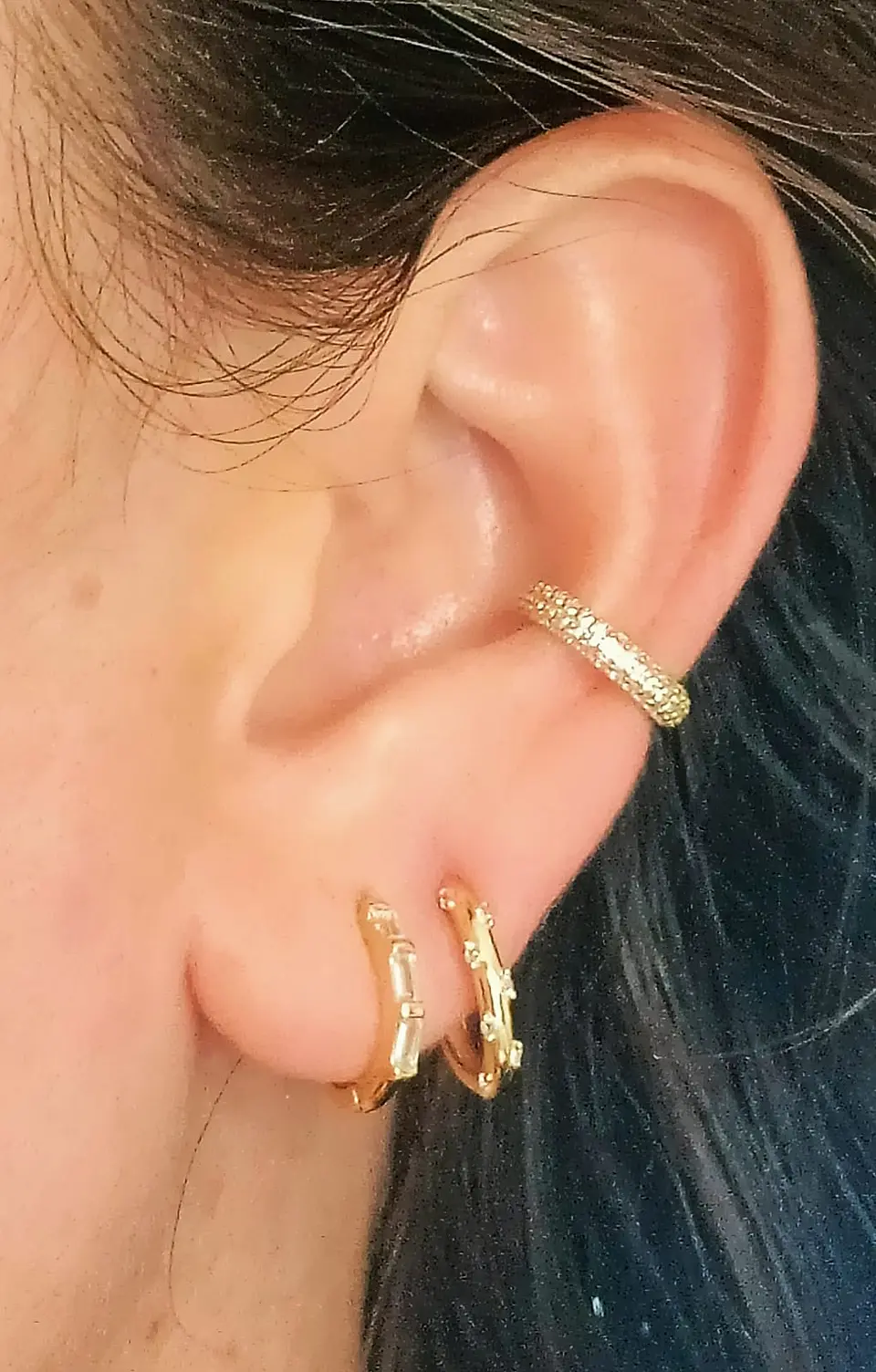 Aro Earcuff Chico Pave Elegante Plata 925 Chapado En Oro 18k 7