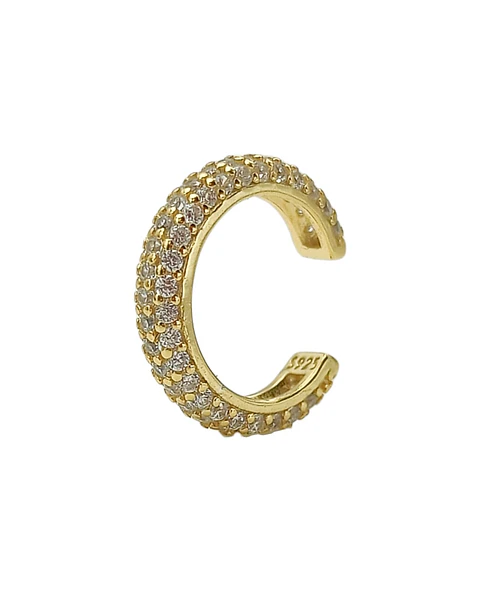 Aro Earcuff Chico Pave Elegante Plata 925 Chapado En Oro 18k