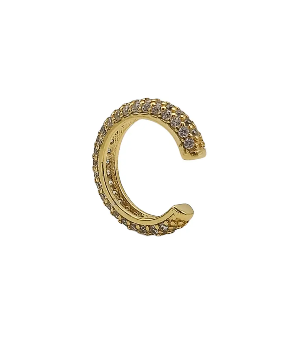 Aro Earcuff Chico Pave Elegante Plata 925 Chapado En Oro 18k 4