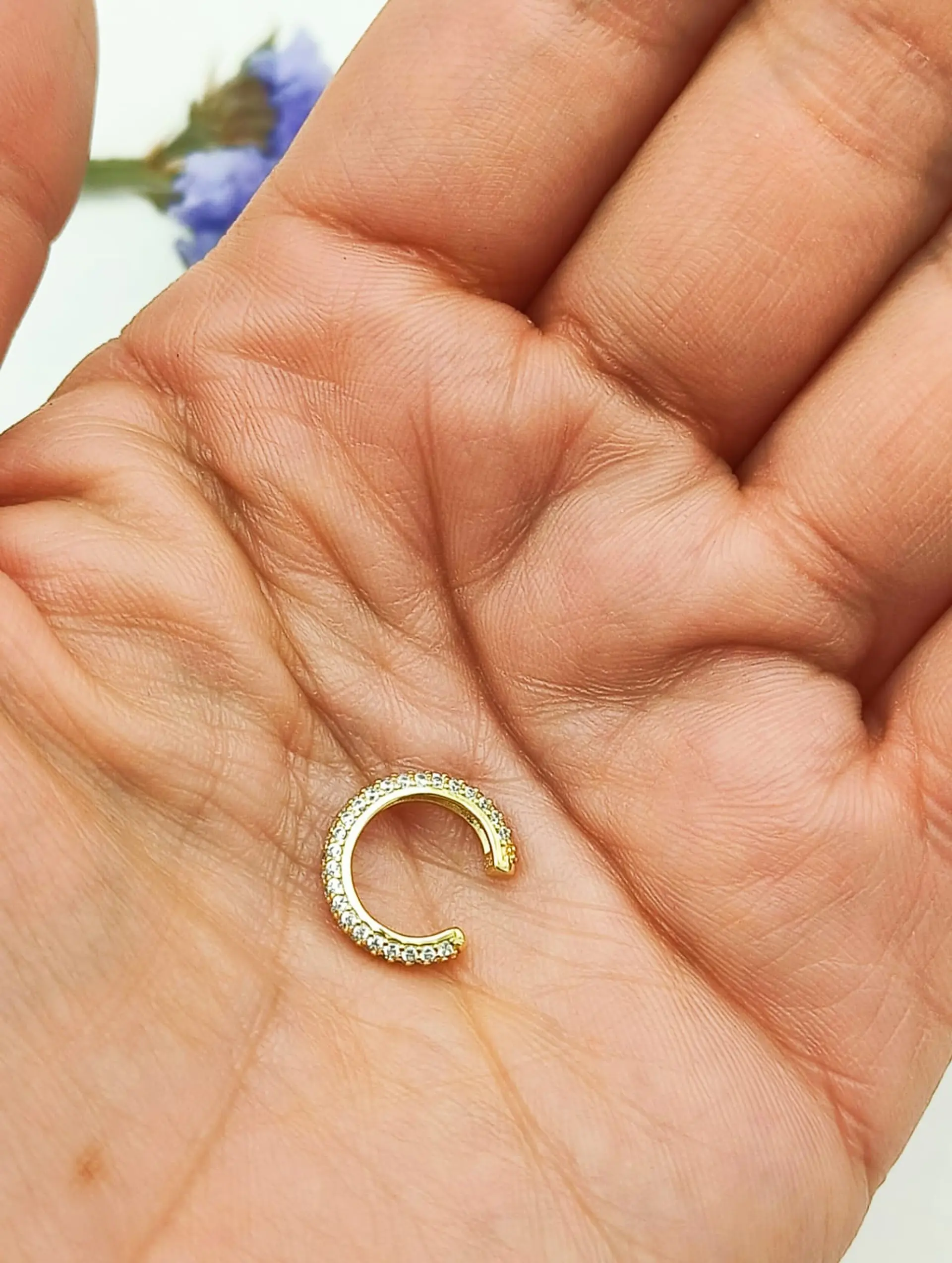 Aro Earcuff Chico Pave Elegante Plata 925 Chapado En Oro 18k 8