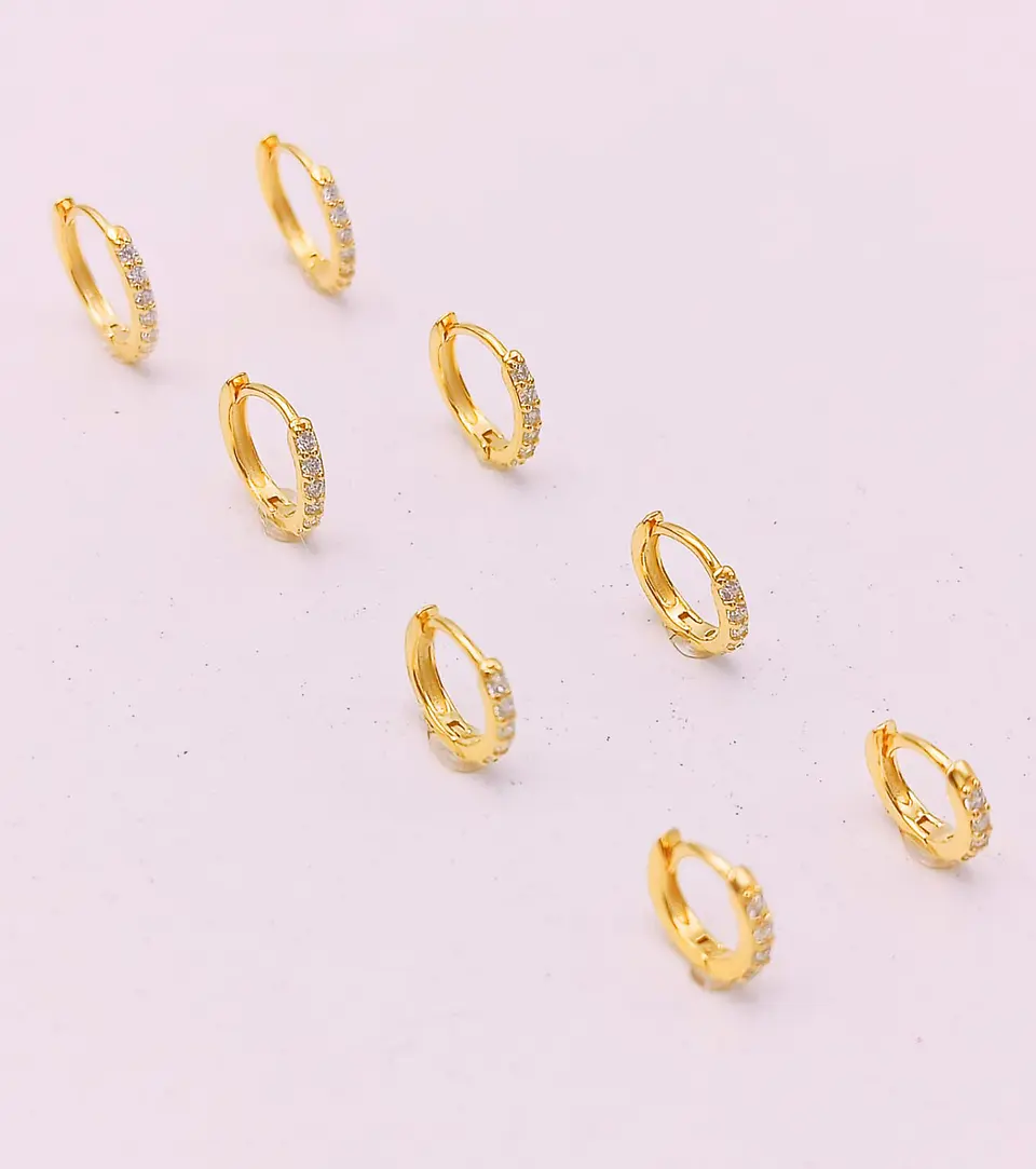 Pack Aros 4 Pares Argollas Piercing Básico Plata Chapada Oro 3