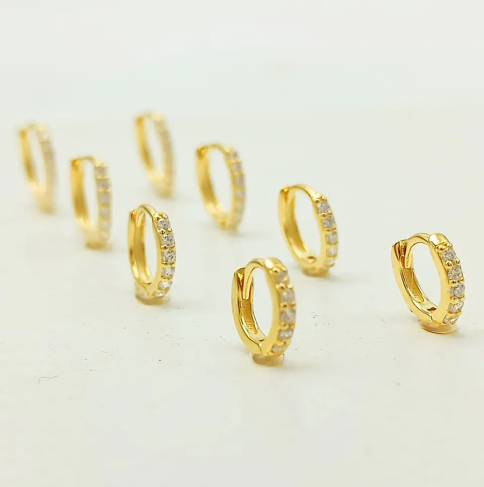 Pack Aros 4 Pares Argollas Piercing Básico Plata Chapada Oro 4