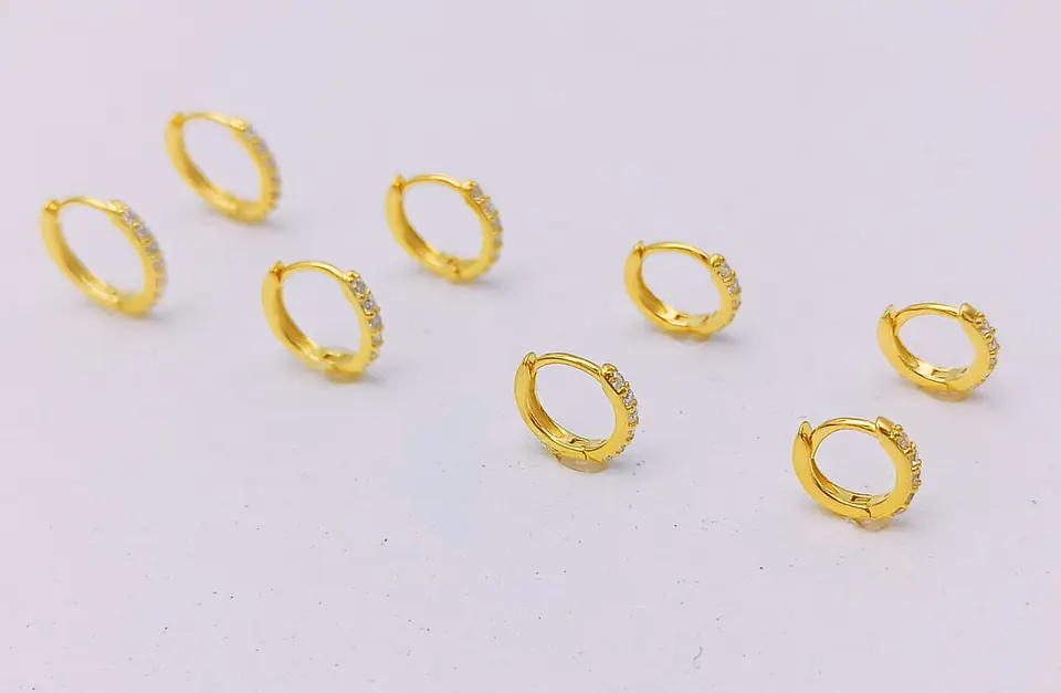 Pack Aros 4 Pares Argollas Piercing Básico Plata Chapada Oro 5