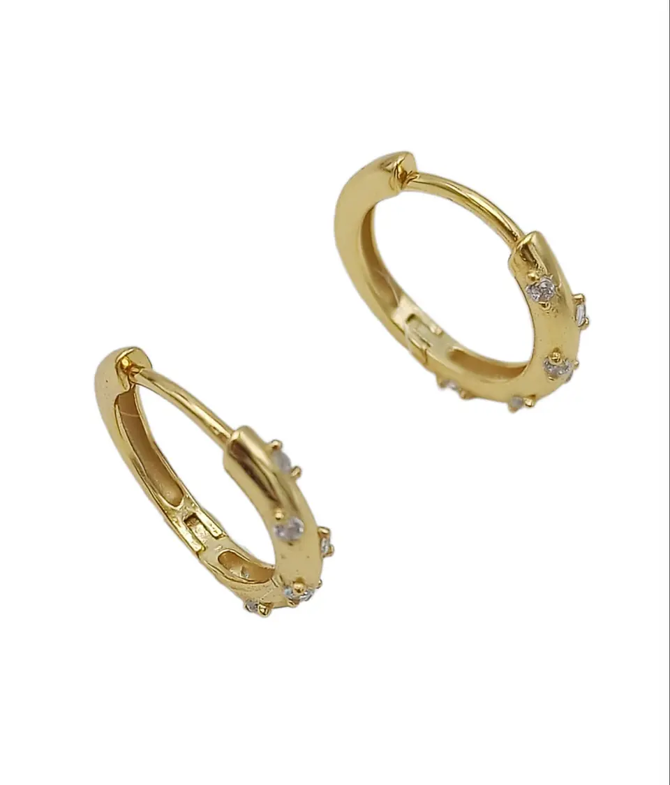 Argollas Huggies modelo Fairy 10mm Zirconias Plata 925 Chapada Oro 18k 4