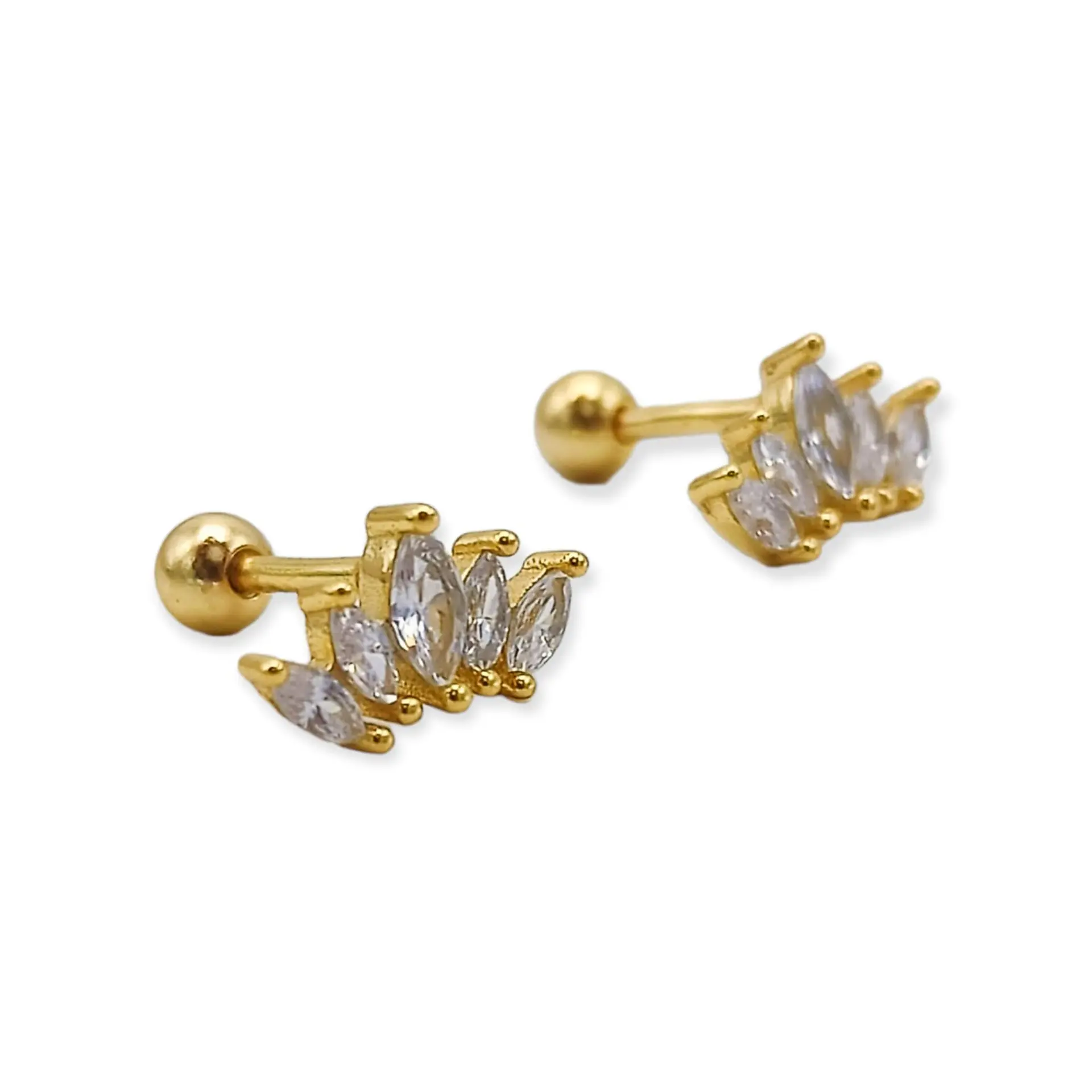 Aros seguridad Corona Piercing Plata 925 Chapada En Oro 18k 1