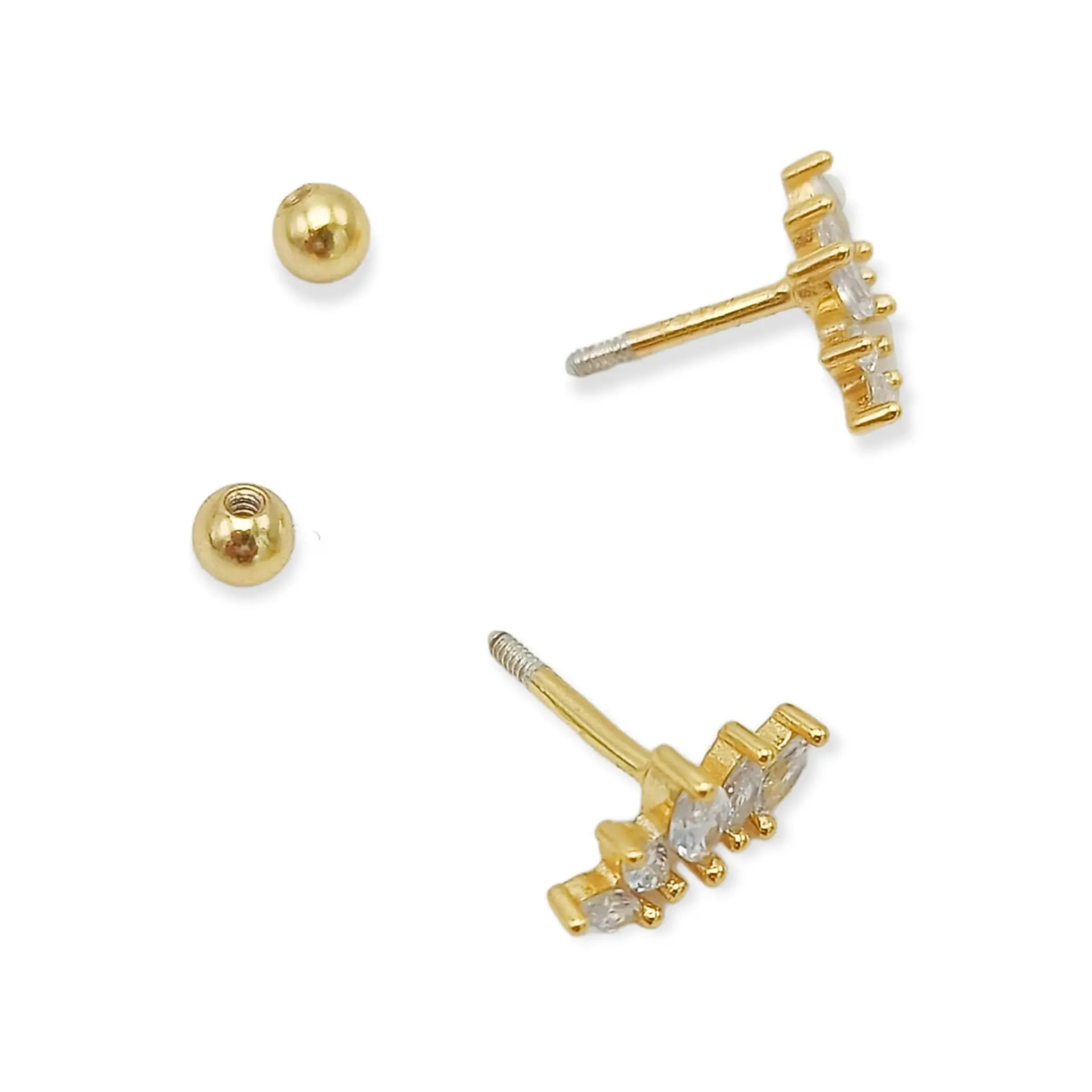 Aros seguridad Corona Piercing Plata 925 Chapada En Oro 18k 6