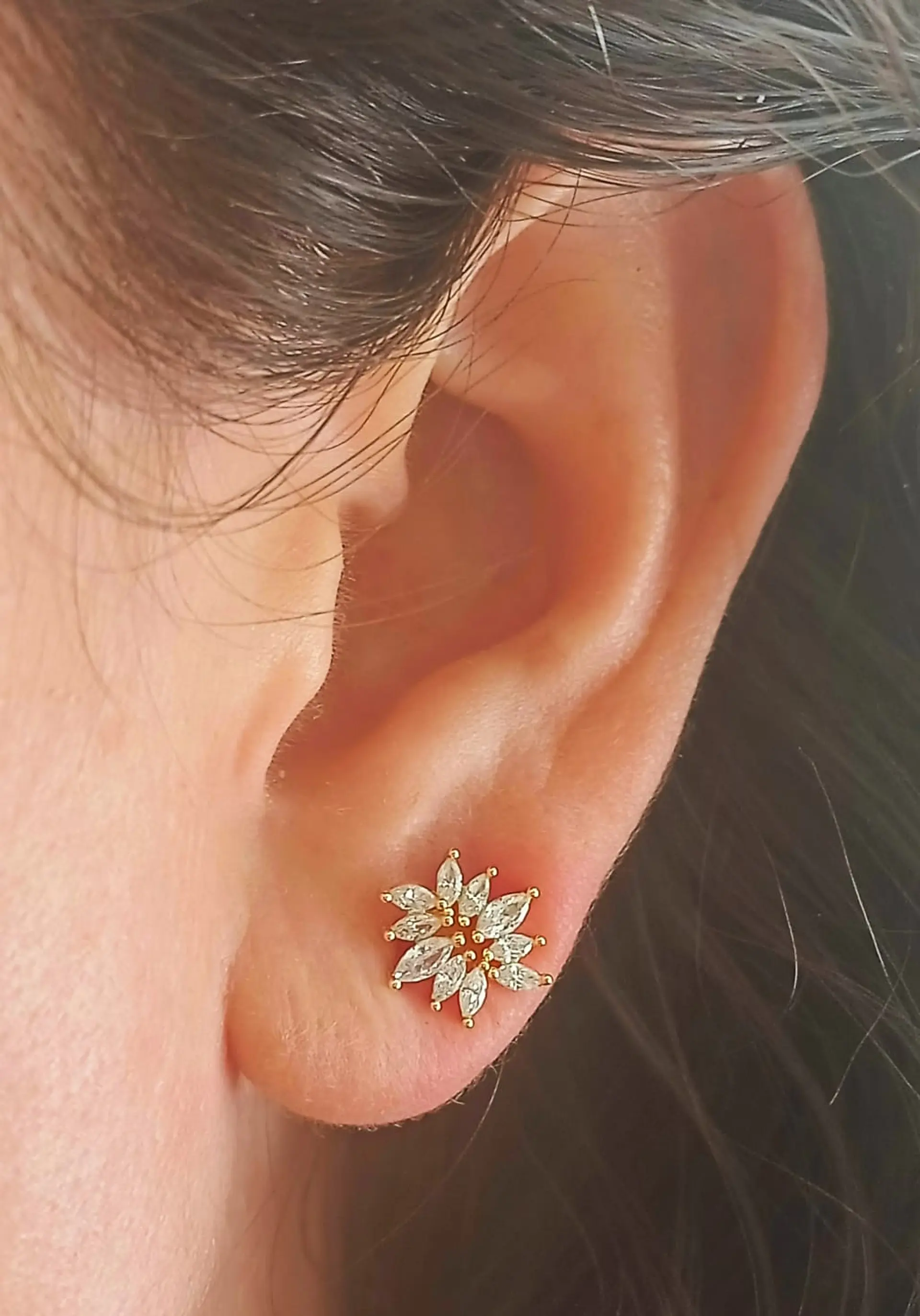 Aros seguridad Corona Piercing Plata 925 Chapada En Oro 18k 7