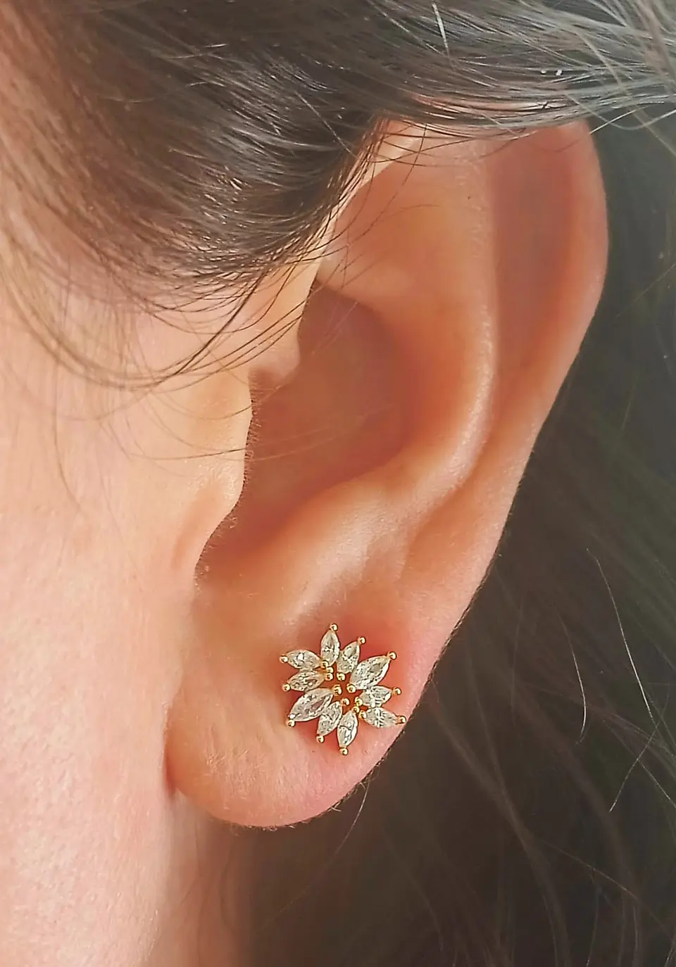 Aros seguridad Corona Piercing Plata 925 Chapada En Oro 18k 7