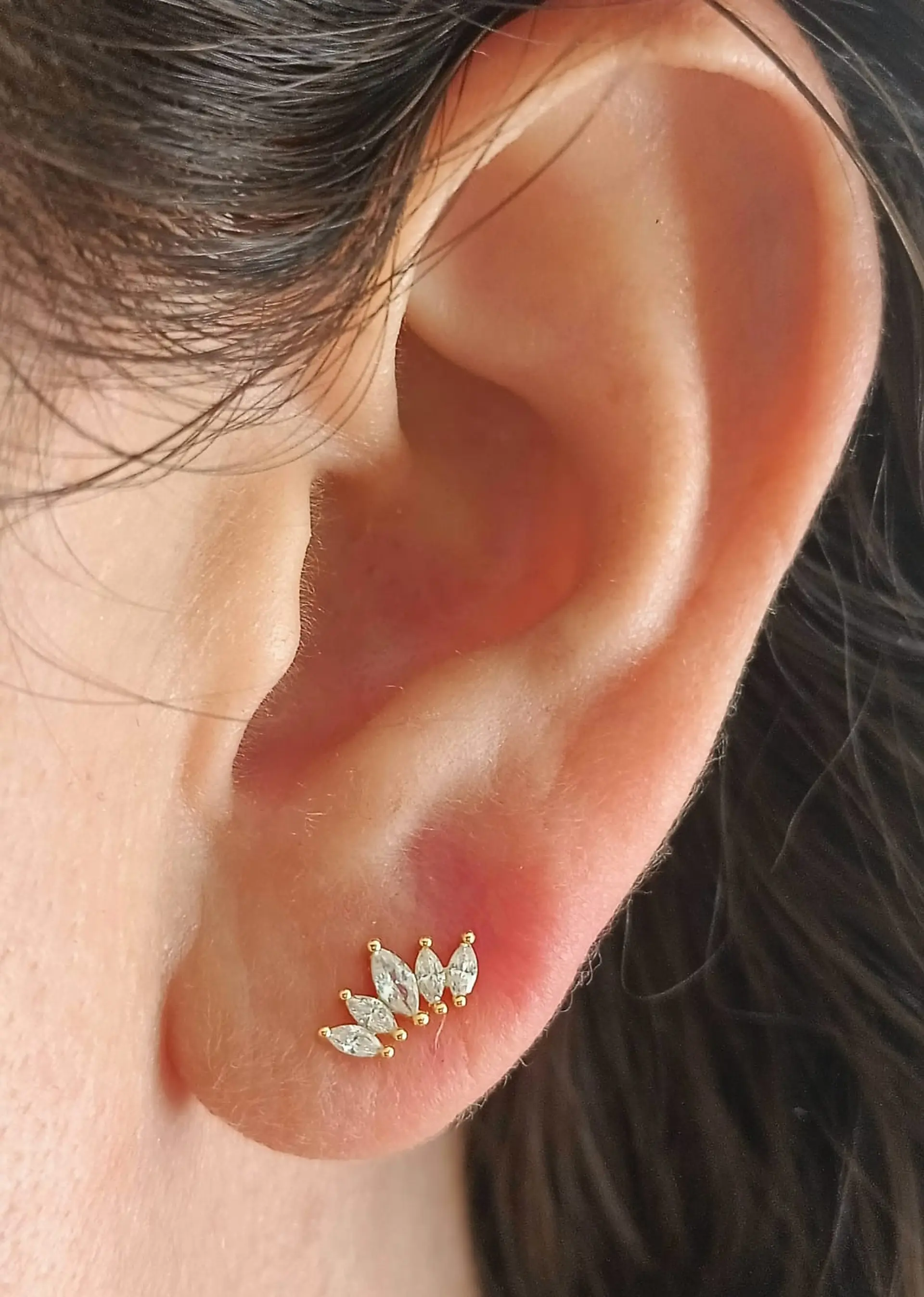 Aros seguridad Corona Piercing Plata 925 Chapada En Oro 18k 4