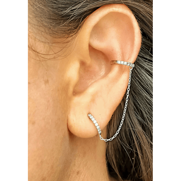 Aro Argolla Huggie con Cadena Earcuff Plata 925 Unidad 3