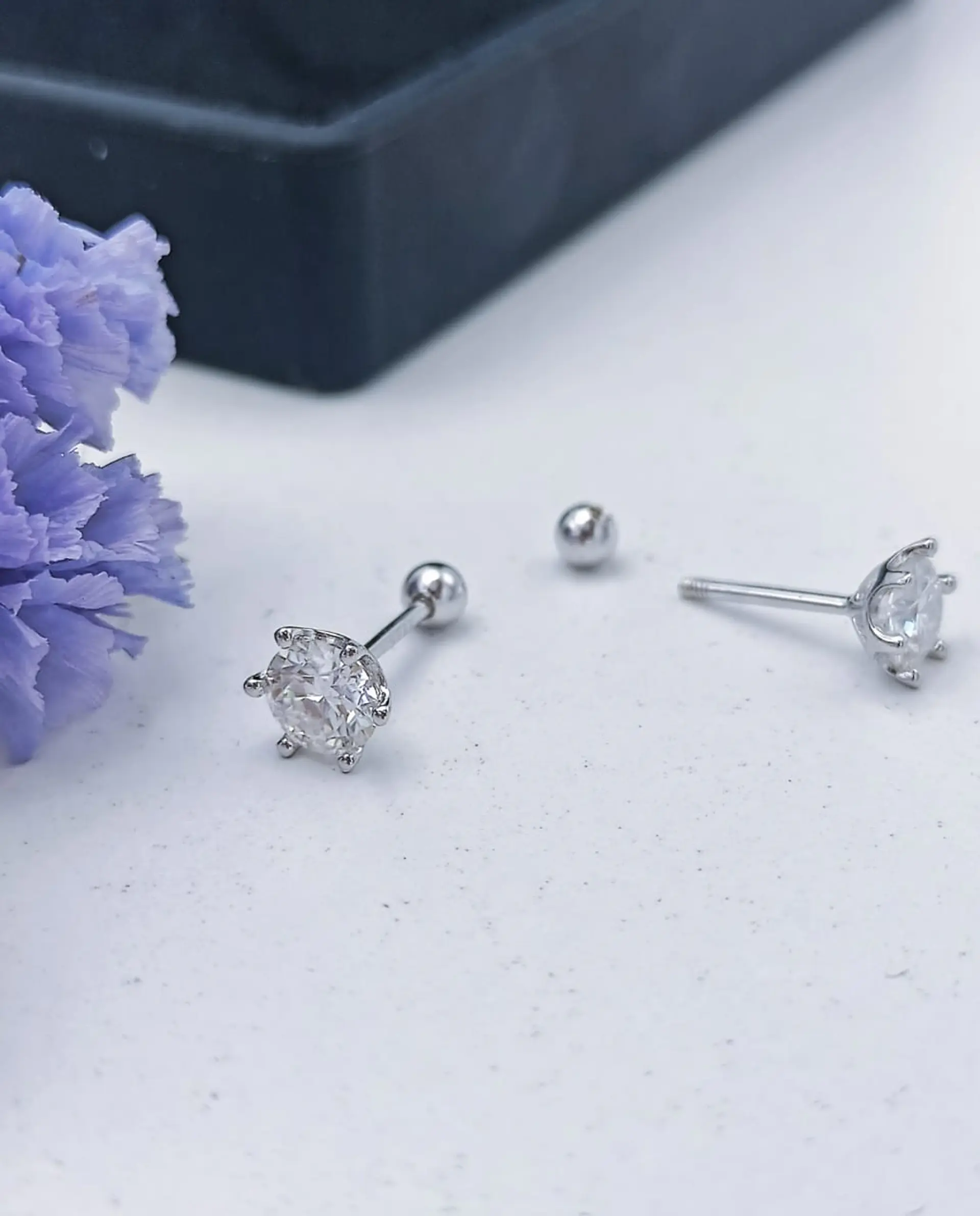 Aros Punto Luz 5mm Piercing Plata 925 Moissanita  4