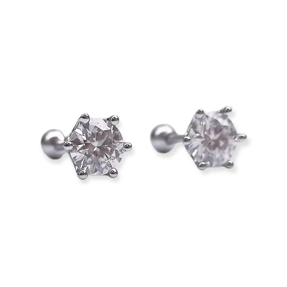 Aros Punto Luz 5mm Piercing Plata 925 Moissanita  5