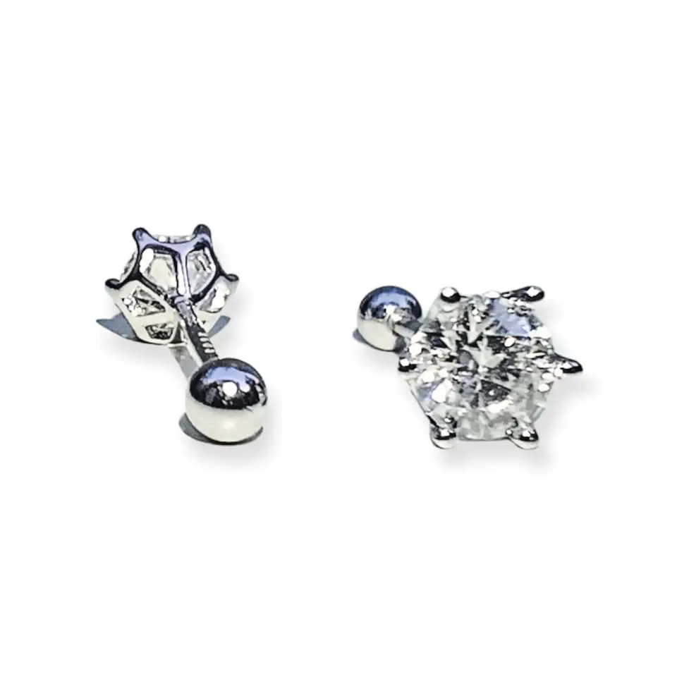 Aros Punto Luz 5mm Piercing Plata 925 Moissanita  7