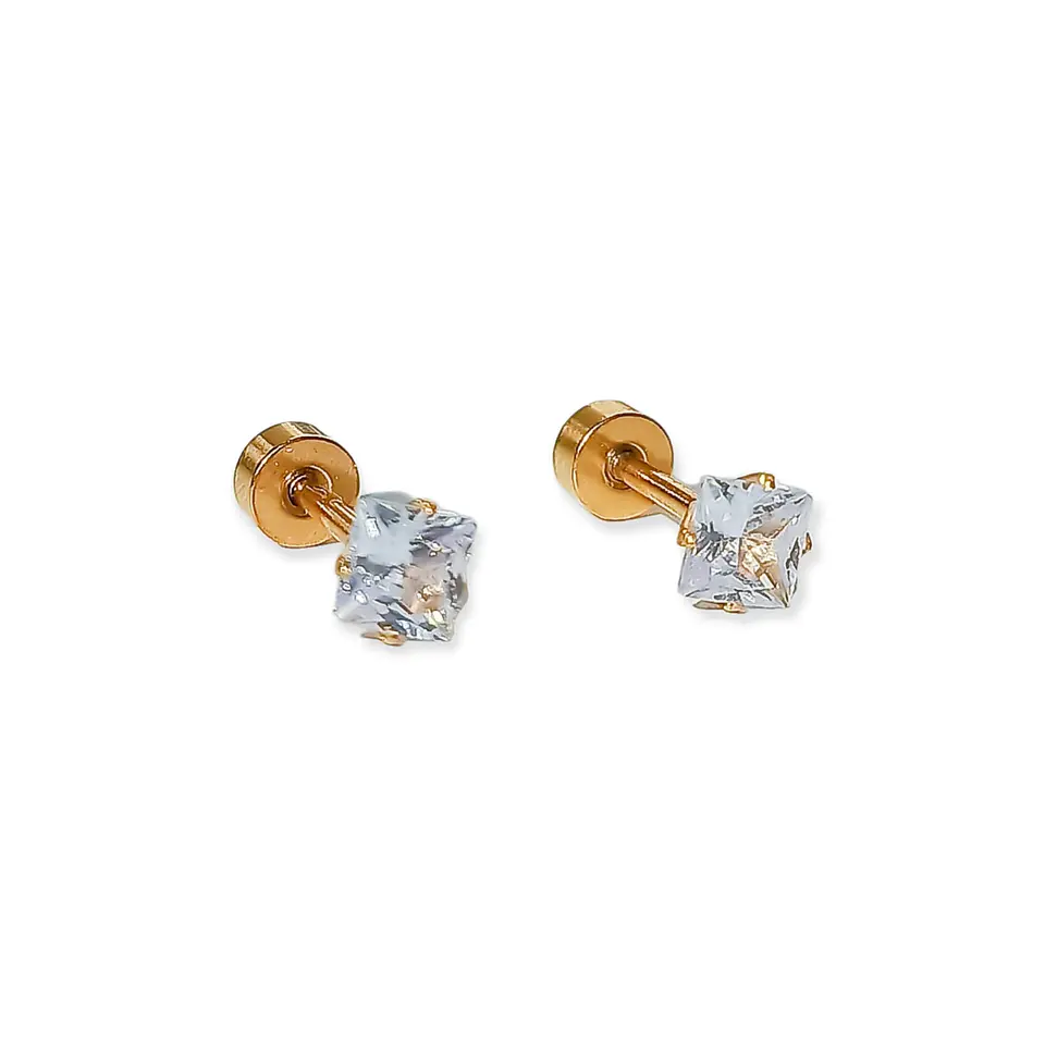 Aros Puntos De Luz Zirconio de 3mm a 7mm Cuadrado Chapados en oro 18kl 4