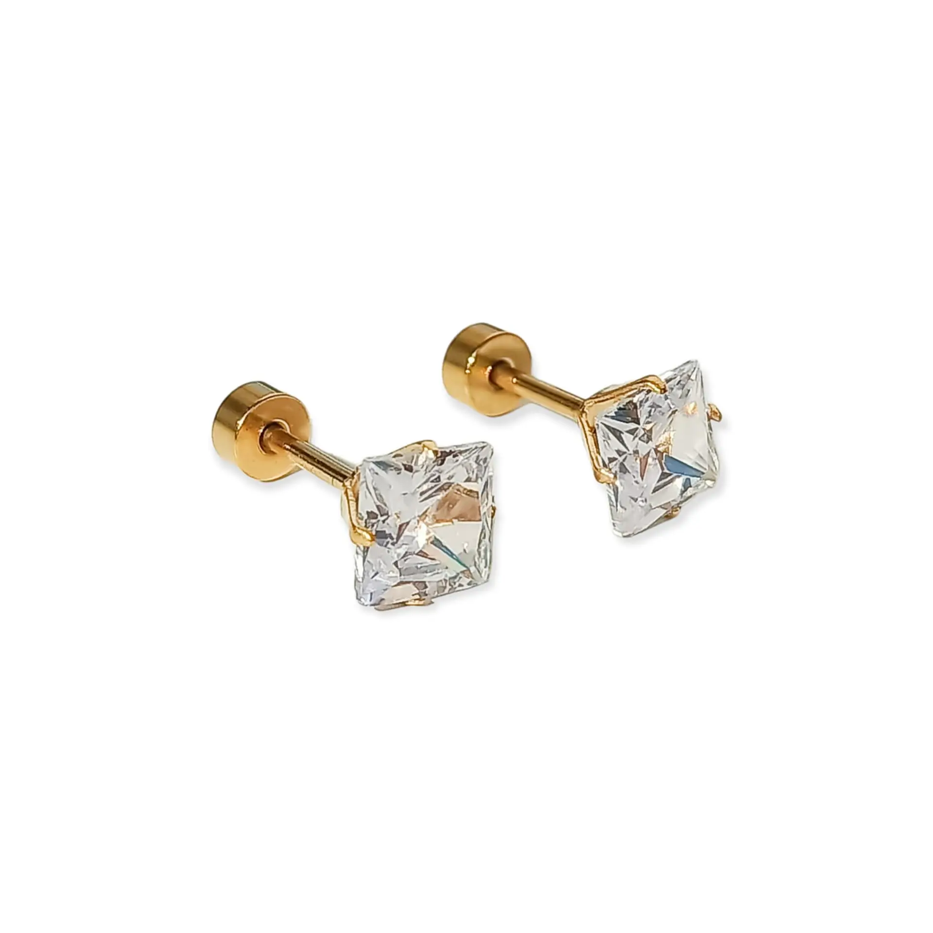 Aros Puntos De Luz Zirconio de 3mm a 7mm Cuadrado Chapados en oro 18kl 8