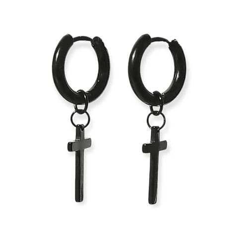 Aros Huggie Doble Uso Punk Cruz Hipoalergenicos Negro Pendientes unisex
