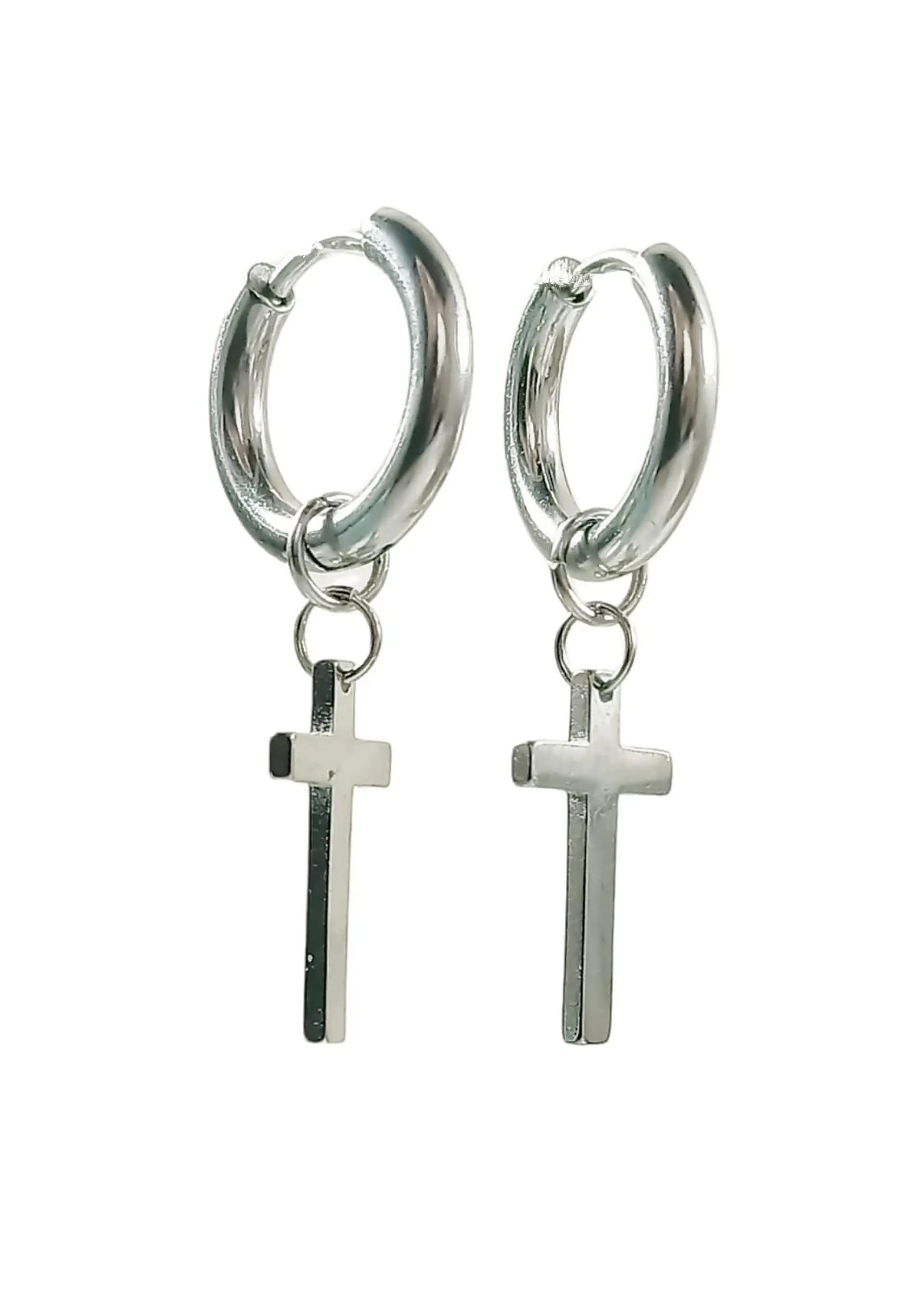 Aros Huggie Doble Uso Punk Cruz Acero Pendientes Unisex 1