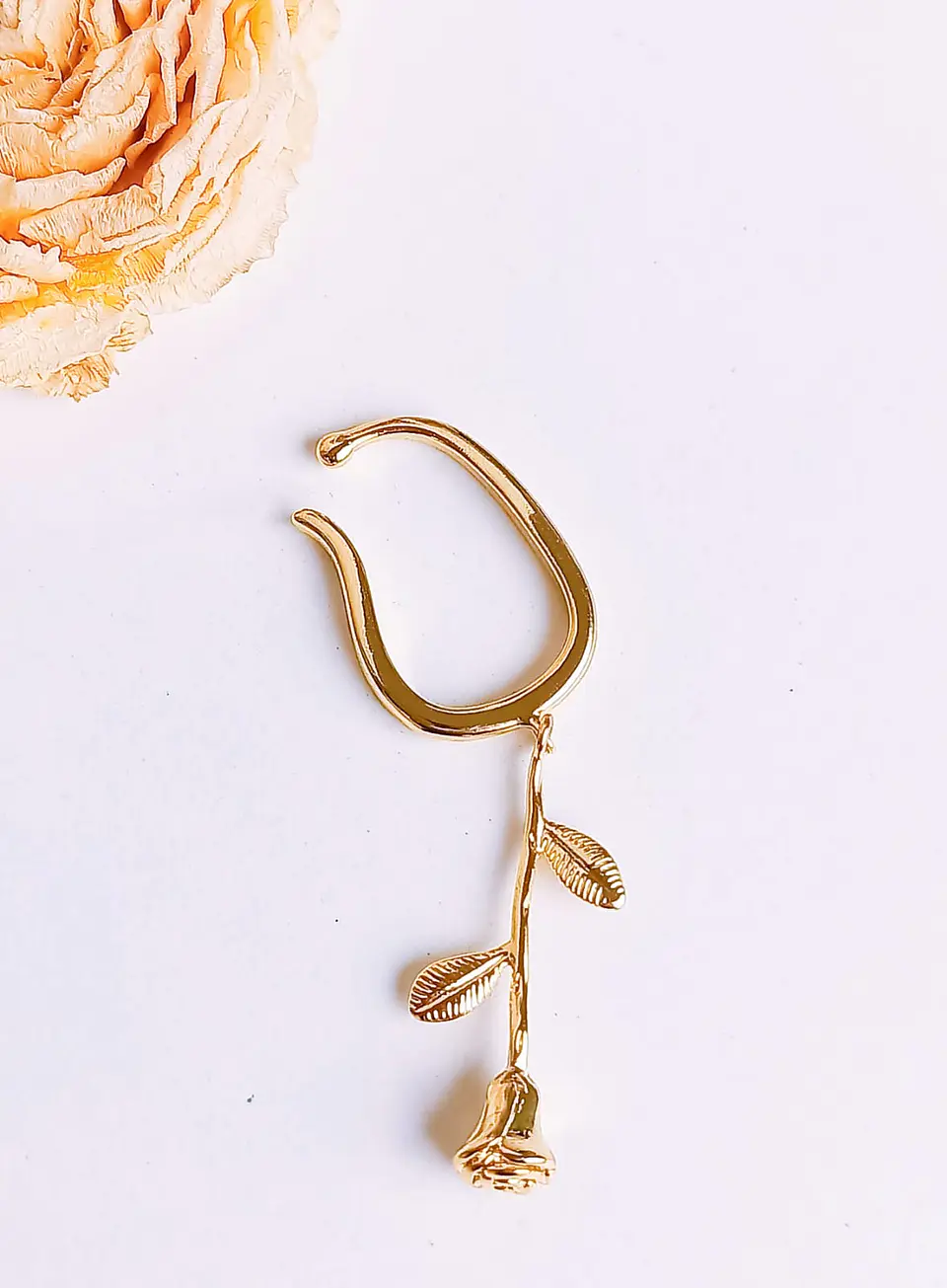 Aro Largo Rosa Sin Perforaciones earcuff Unidad chapado en oro 18k 6