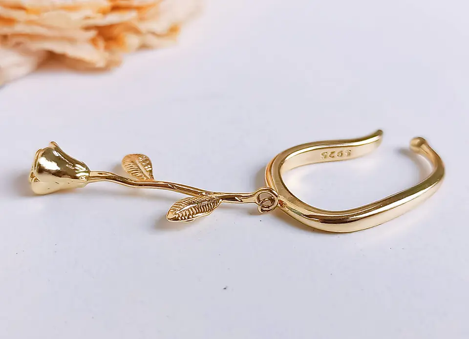 Aro Largo Rosa Sin Perforaciones earcuff Unidad chapado en oro 18k 7