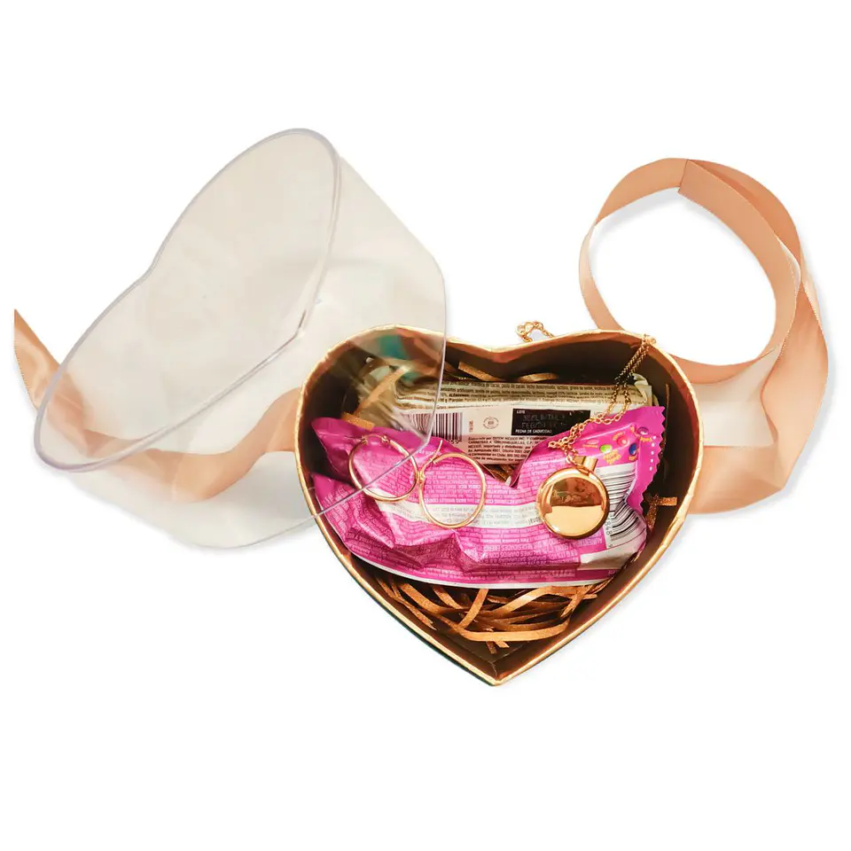 Pack regalo San Valentin relicario redondo argollas chapadas 5