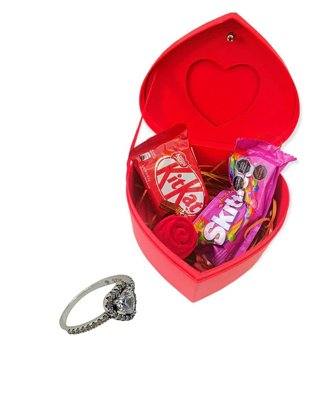 Pack corazon rojo anillo plata fina 925 san Valentin